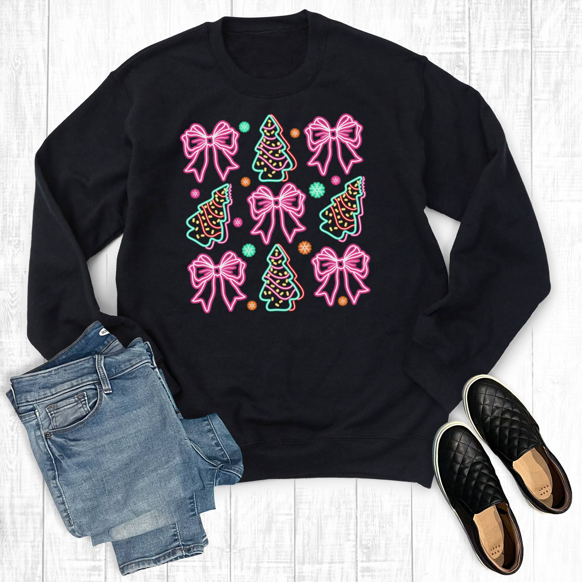 Neon Coquette Christmas Bows Sweatshirt T-Shirts, Hoodie | PodTeesHub.com