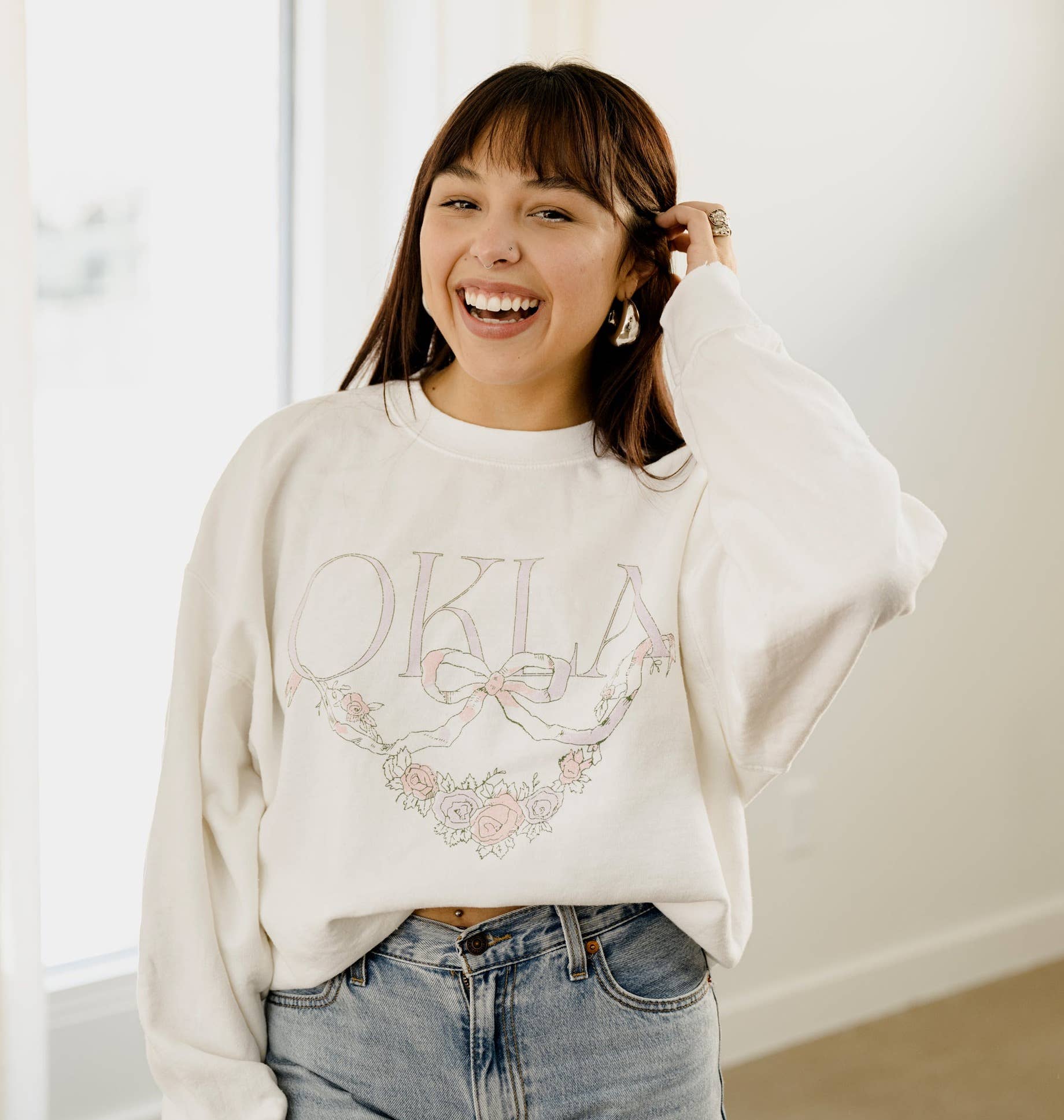 Okla Swag White Thrifted Graphic Sweatshirt T-Shirts, Hoodie | PodTeesHub.com
