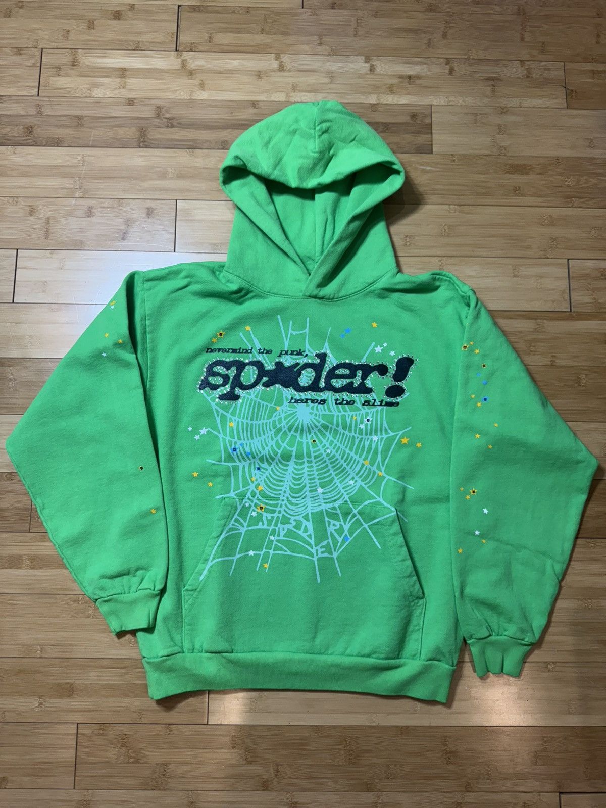 Sp5der Rhinestone Punk V2 Hoodie Green Size L T-Shirts, Sweatshirt | PodTeesHub.com
