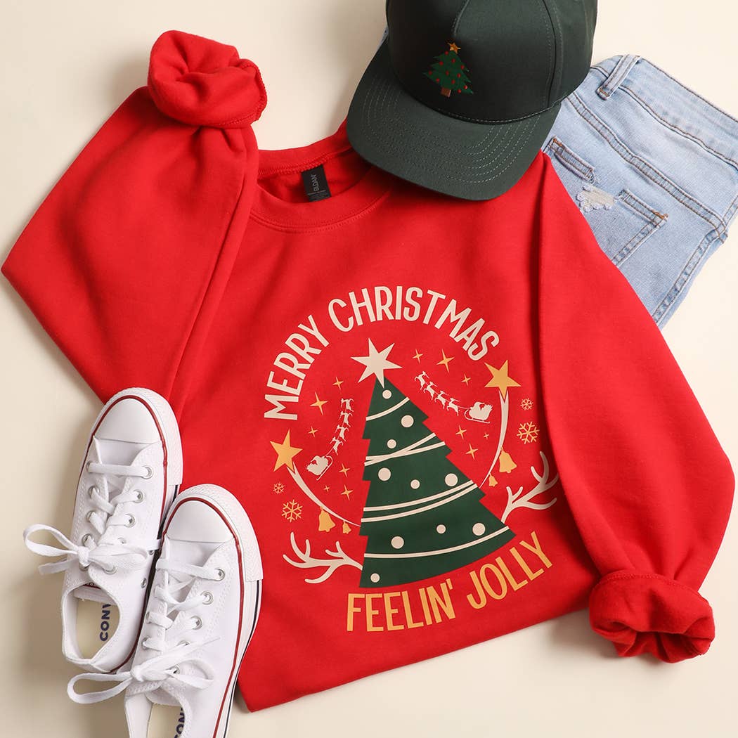 Merry Christmas Feelin' Jolly Heavyweight Fleece Sweatshirt T-Shirts, Hoodie | PodTeesHub.com