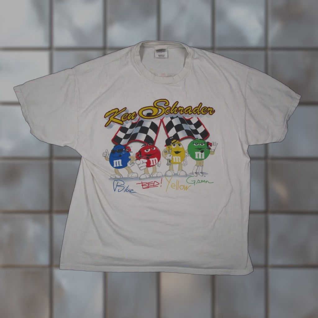 Vintage Nascar Shirt Mens Xl White Stedman Hanes Ken Schrader M Ms Graphic 2000s Cars Sports Hoodie, Sweatshirt