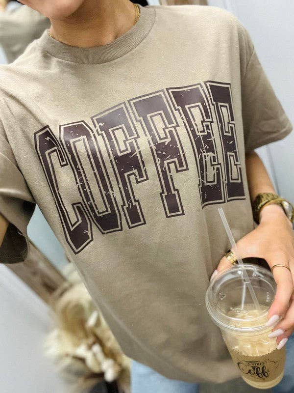 Coffee Distressed Varsity Curved Tee Hoodie, Sweatshirt | PodTeesHub.com