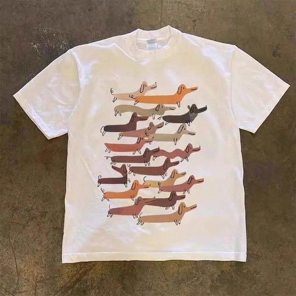 Japanese Brand Street Hip Hop Puppy Print Casual Short Sleeve T Shirt Hoodie, Sweatshirt | PodTeesHub.com