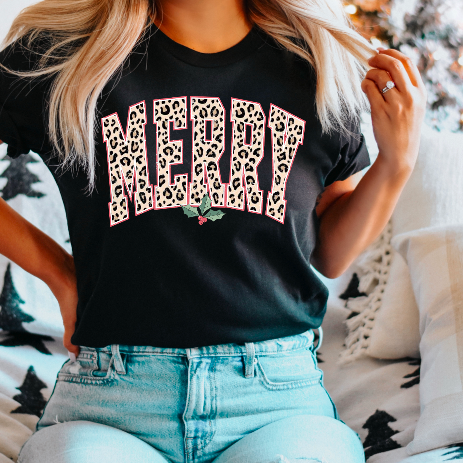 Leopard Merry Christmas Graphic Tee Hoodie, Sweatshirt | PodTeesHub.com