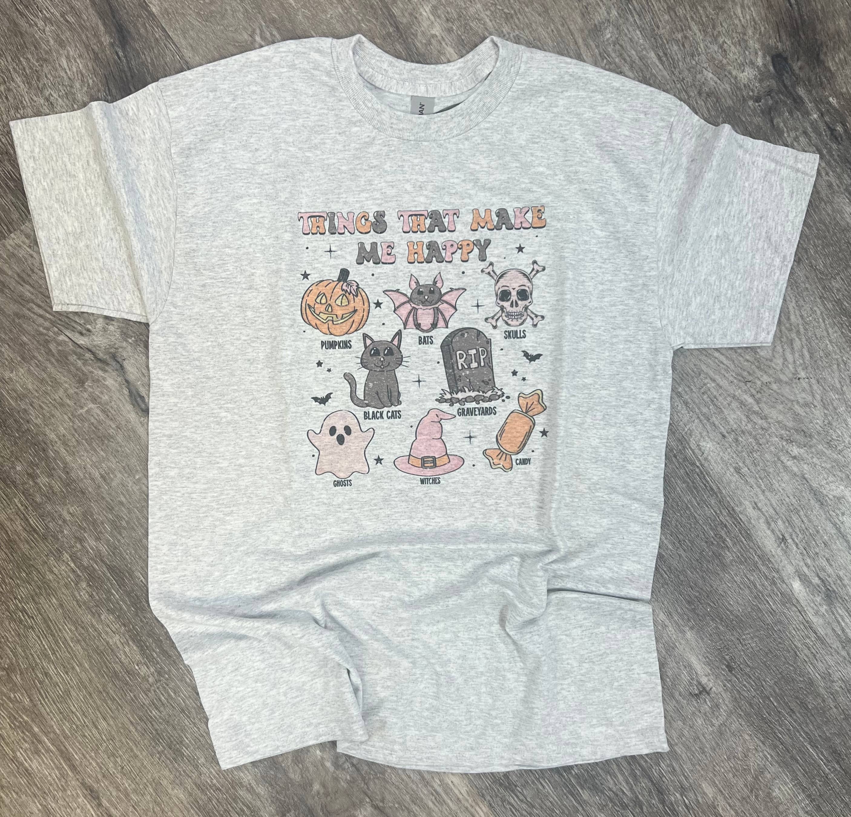 Things That Make Me Happy Halloween Tee On Ash Gray Hoodie, Sweatshirt | PodTeesHub.com