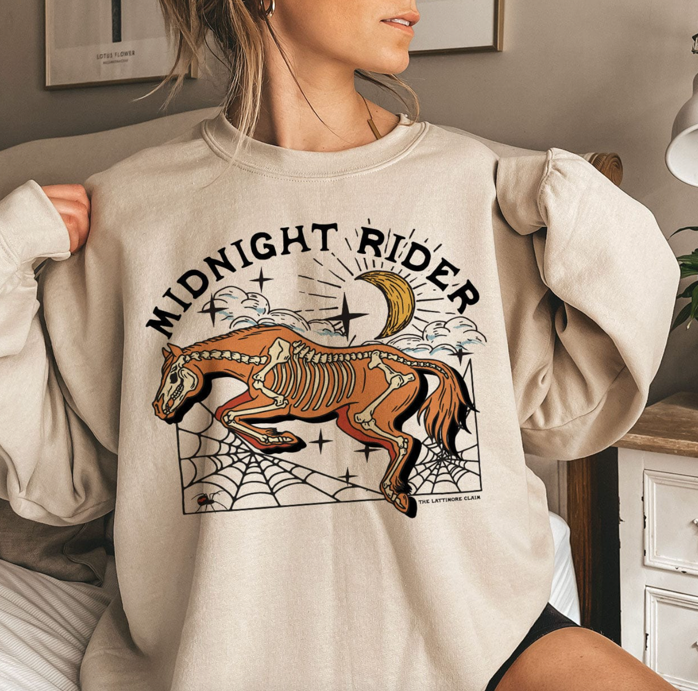 Midnight Rider- Cream Sweatshirt T-Shirts, Hoodie | PodTeesHub.com