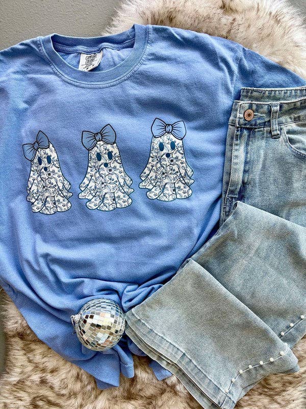 Cutesy Blue Chinoiserie Ghost Trio Dtf Tee Hoodie, Sweatshirt | PodTeesHub.com