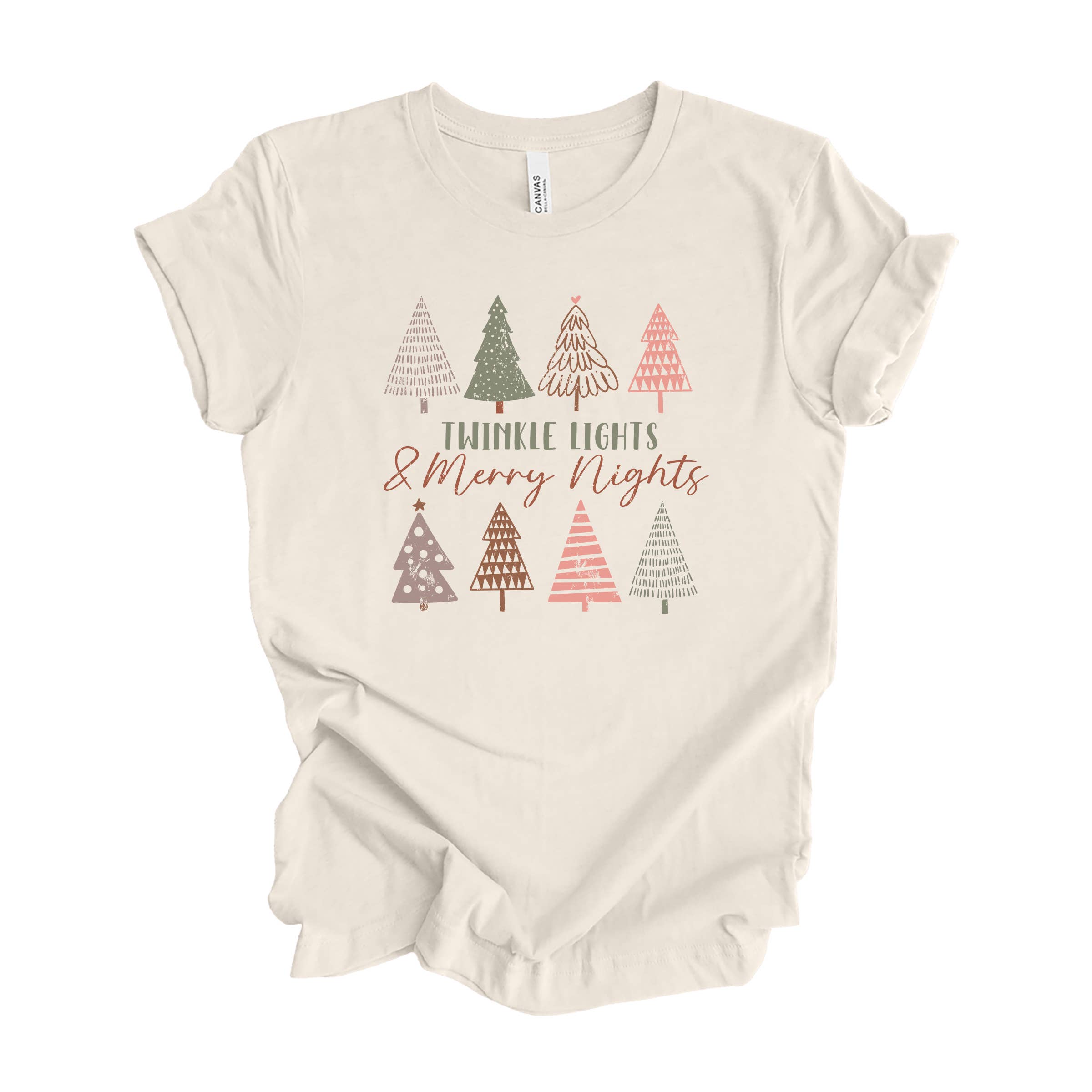 Twinkle Lights and Merry Nights Heather Natural Tee Hoodie, Sweatshirt | PodTeesHub.com