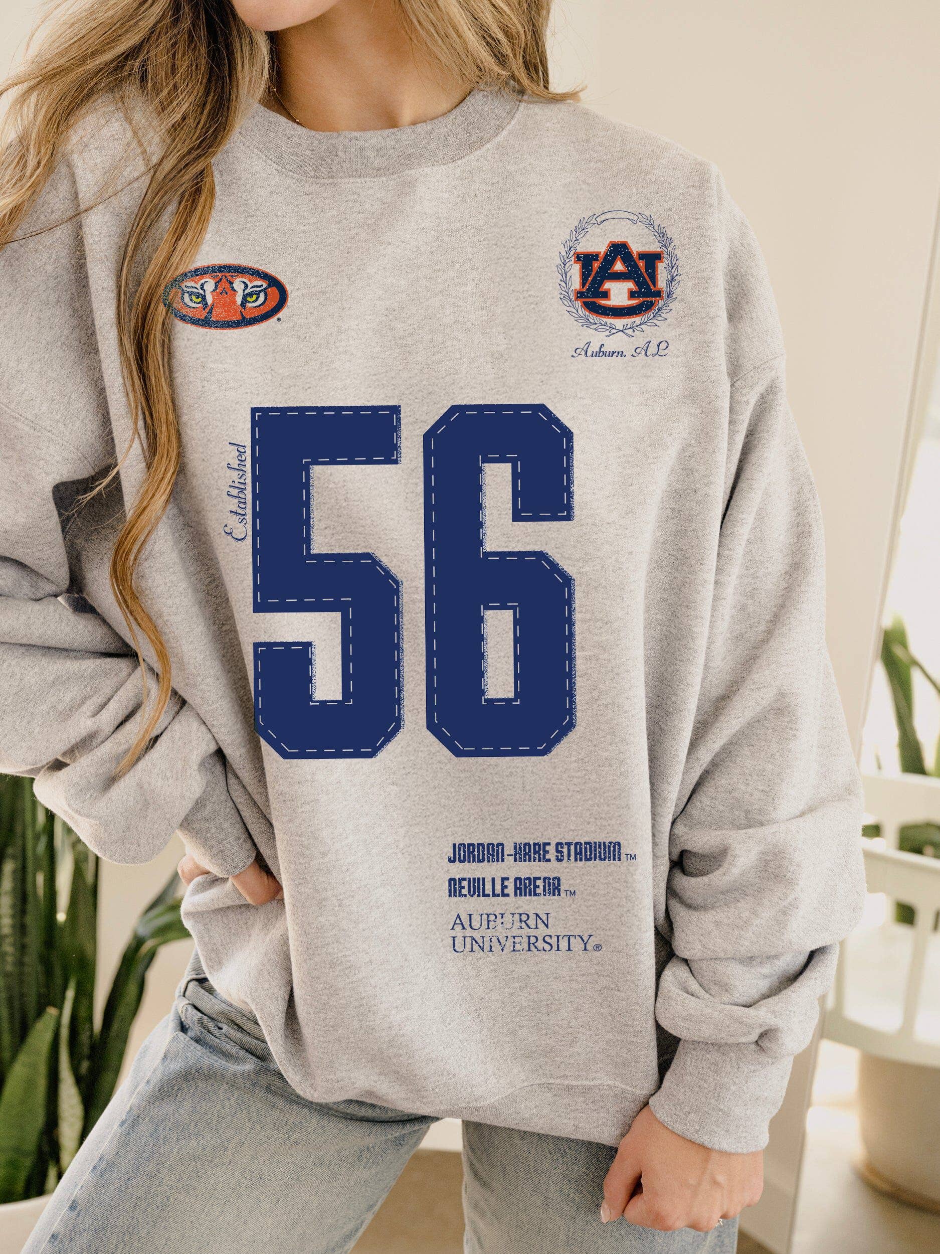 Auburn Tigers Crest Stamp Ash Gray Thrifted Sweatshirt T-Shirts, Hoodie | PodTeesHub.com
