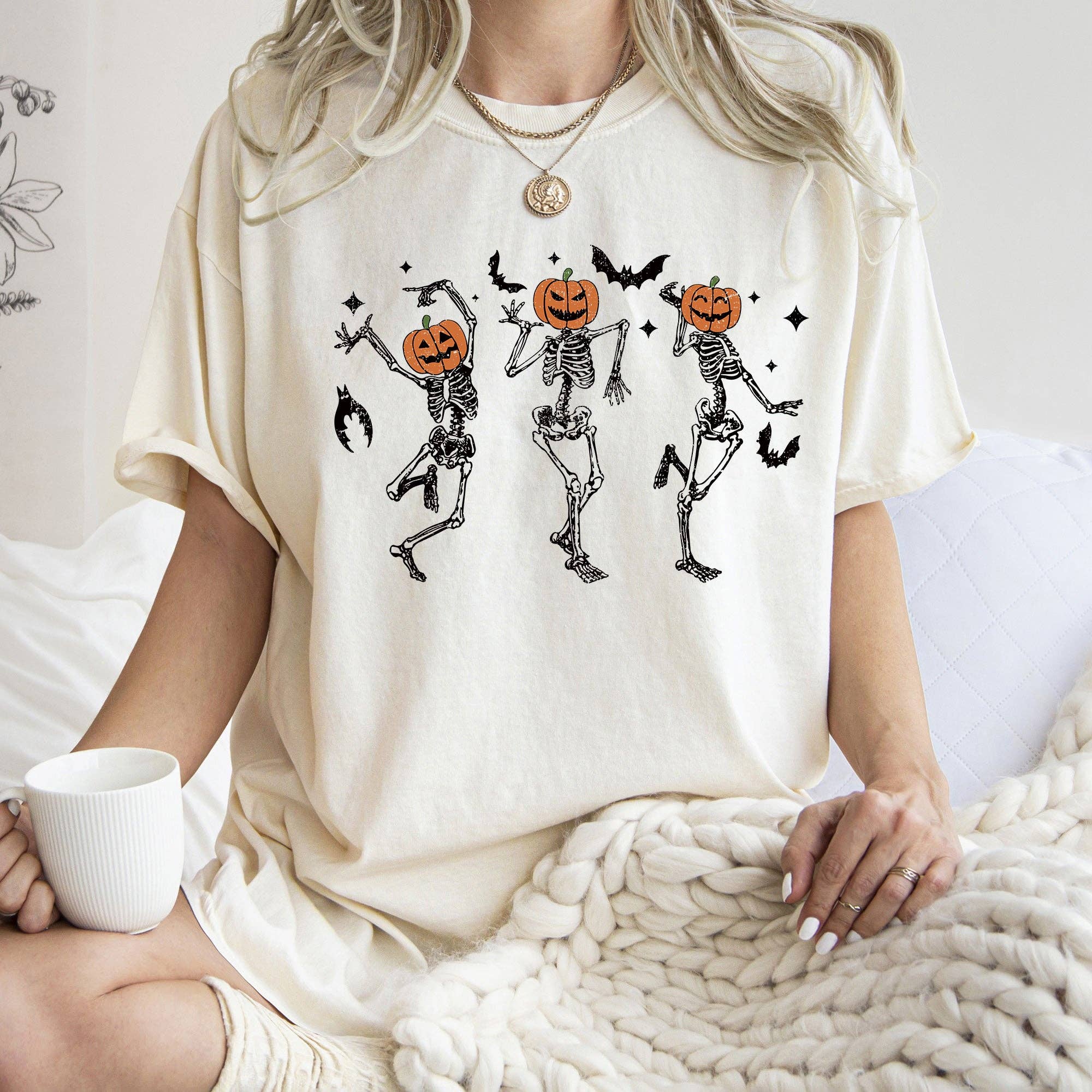 Dancing Pumpkin Skeletons Halloween T-Shirt Black Print Hoodie, Sweatshirt | PodTeesHub.com