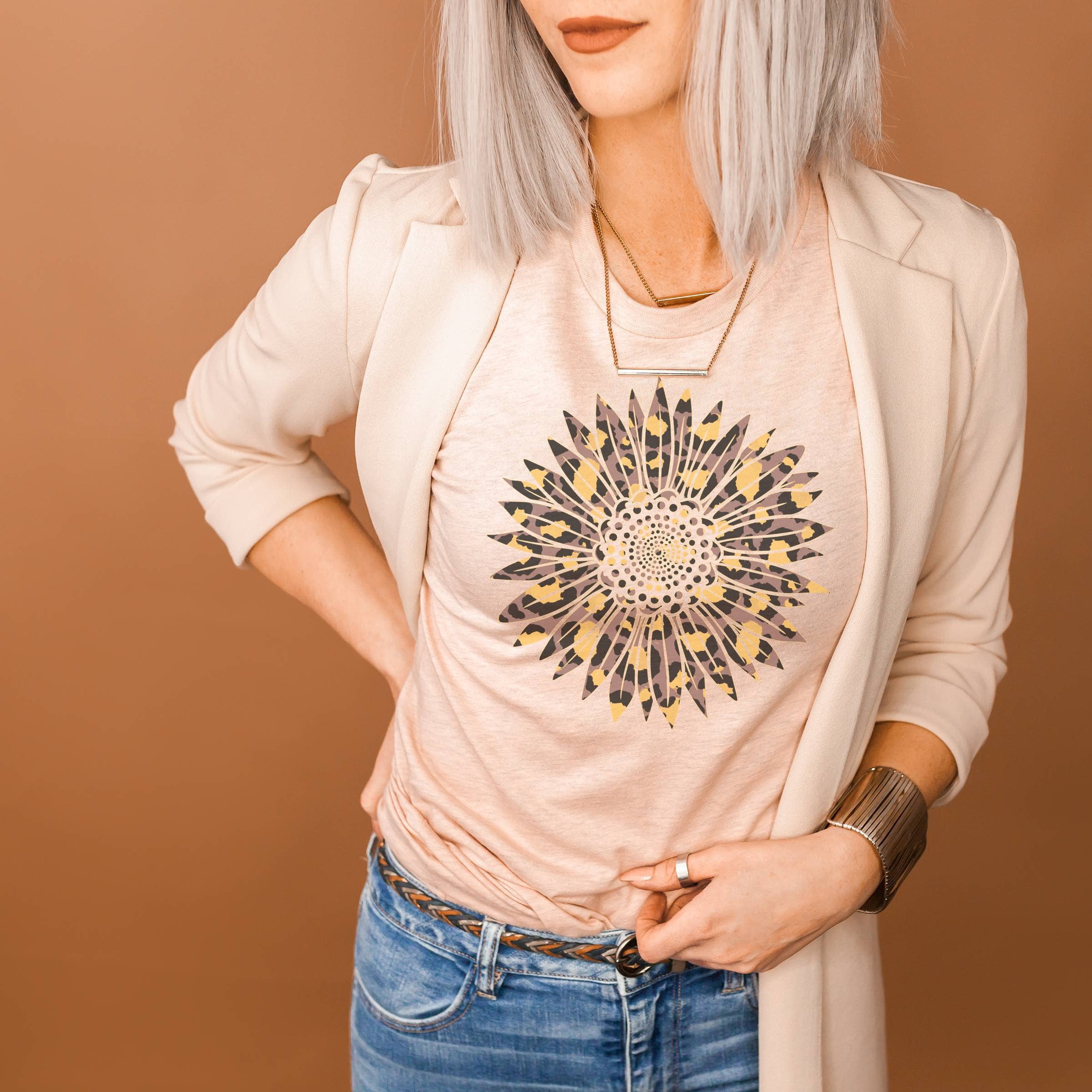 Leopard Sunflower | Botanical Tshirt Hoodie, Sweatshirt | PodTeesHub.com