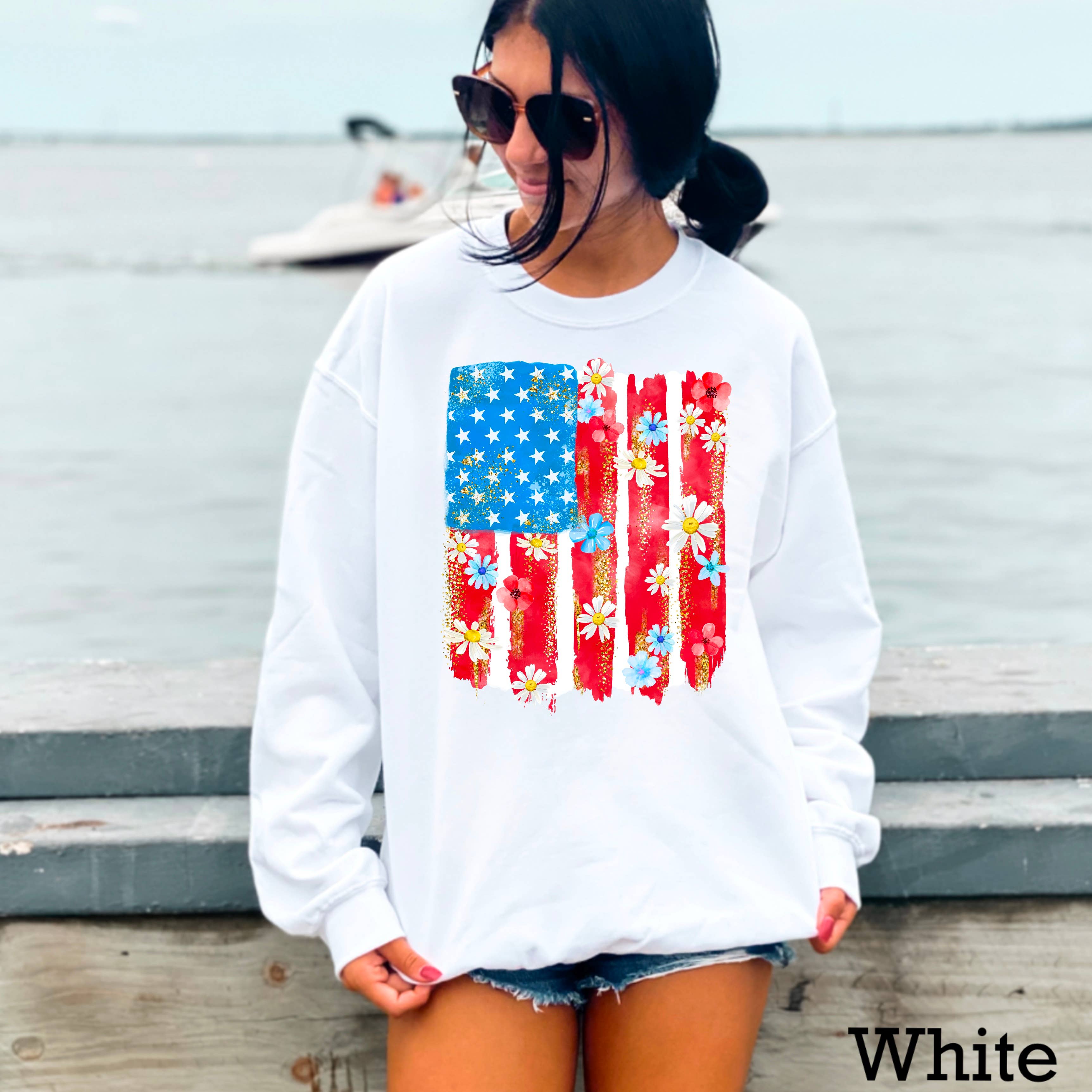 Floral Flag  USA | July 4th Patriotic Sweatshirt T-Shirts, Hoodie | PodTeesHub.com