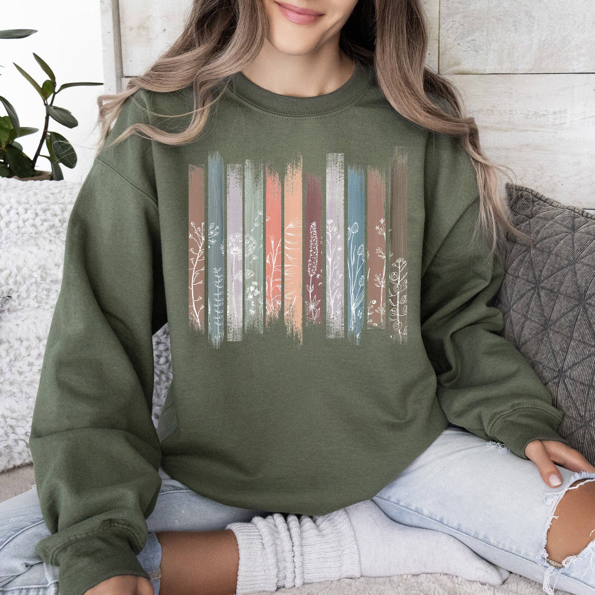 Wildflowers, Nature, Floral, Botanical Stripes Sweatshirt T-Shirts, Hoodie | PodTeesHub.com
