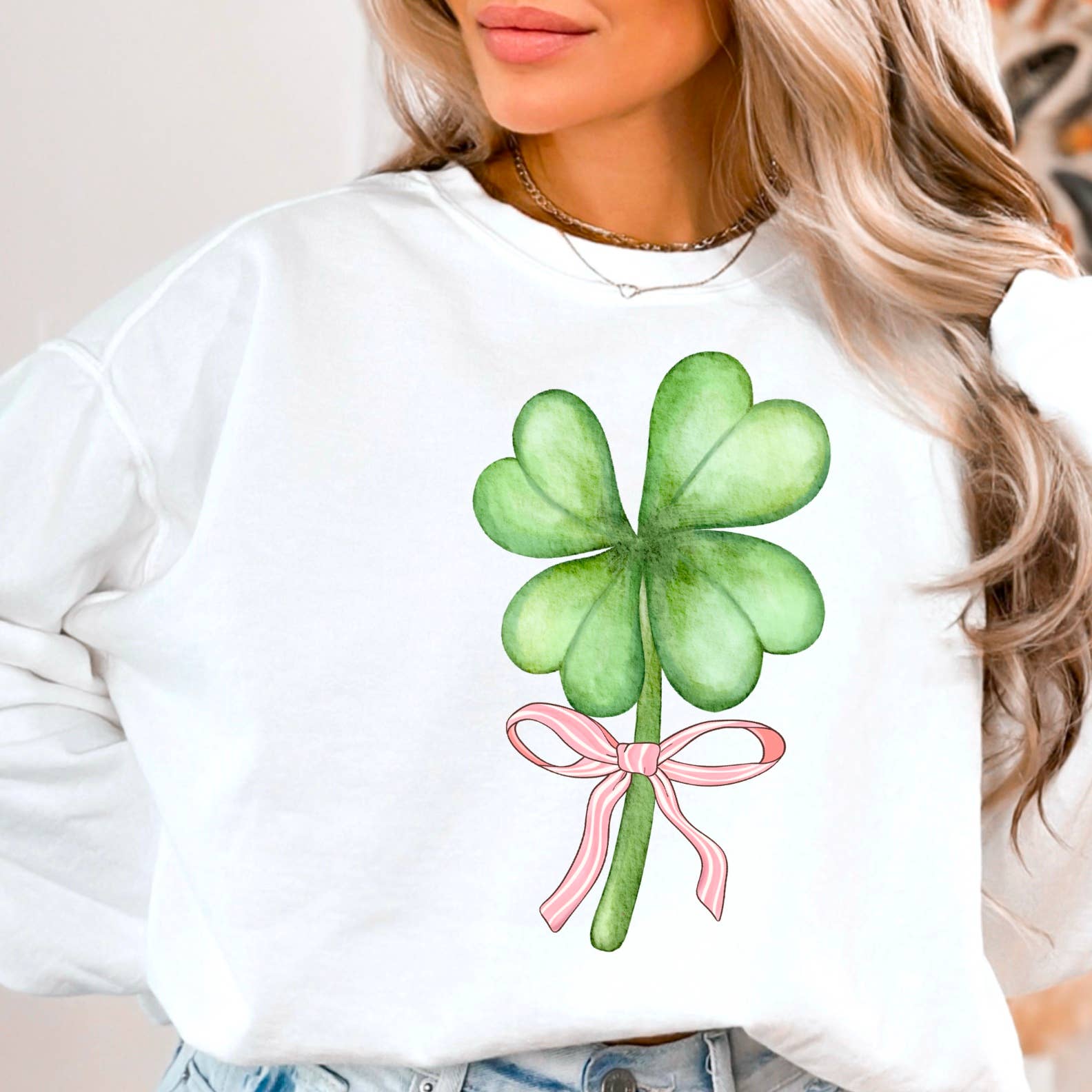 Coquette Bow Clover St. Patricks Day Graphic Sweatshirt T-Shirts, Hoodie | PodTeesHub.com