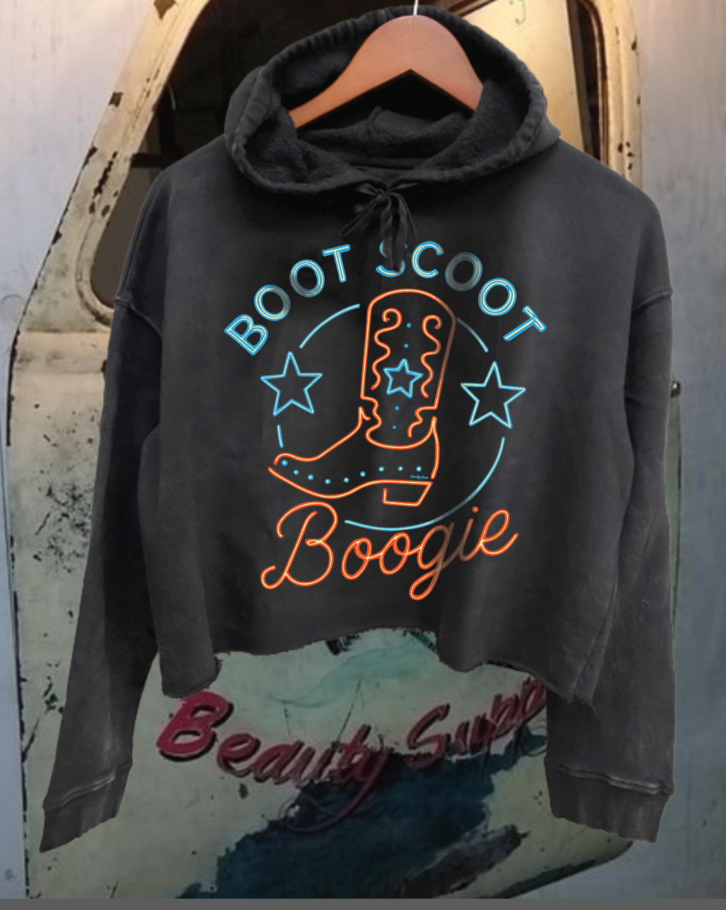 Boot Scoot Boogie Acid Wash Cropped Hooded Sweatshirt T-Shirts, Hoodie | PodTeesHub.com
