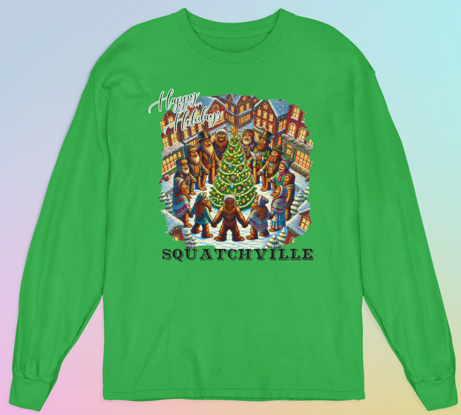 Squatchville Long Sleeve Christmas T-Shirt (Green) Hoodie, Sweatshirt | PodTeesHub.com