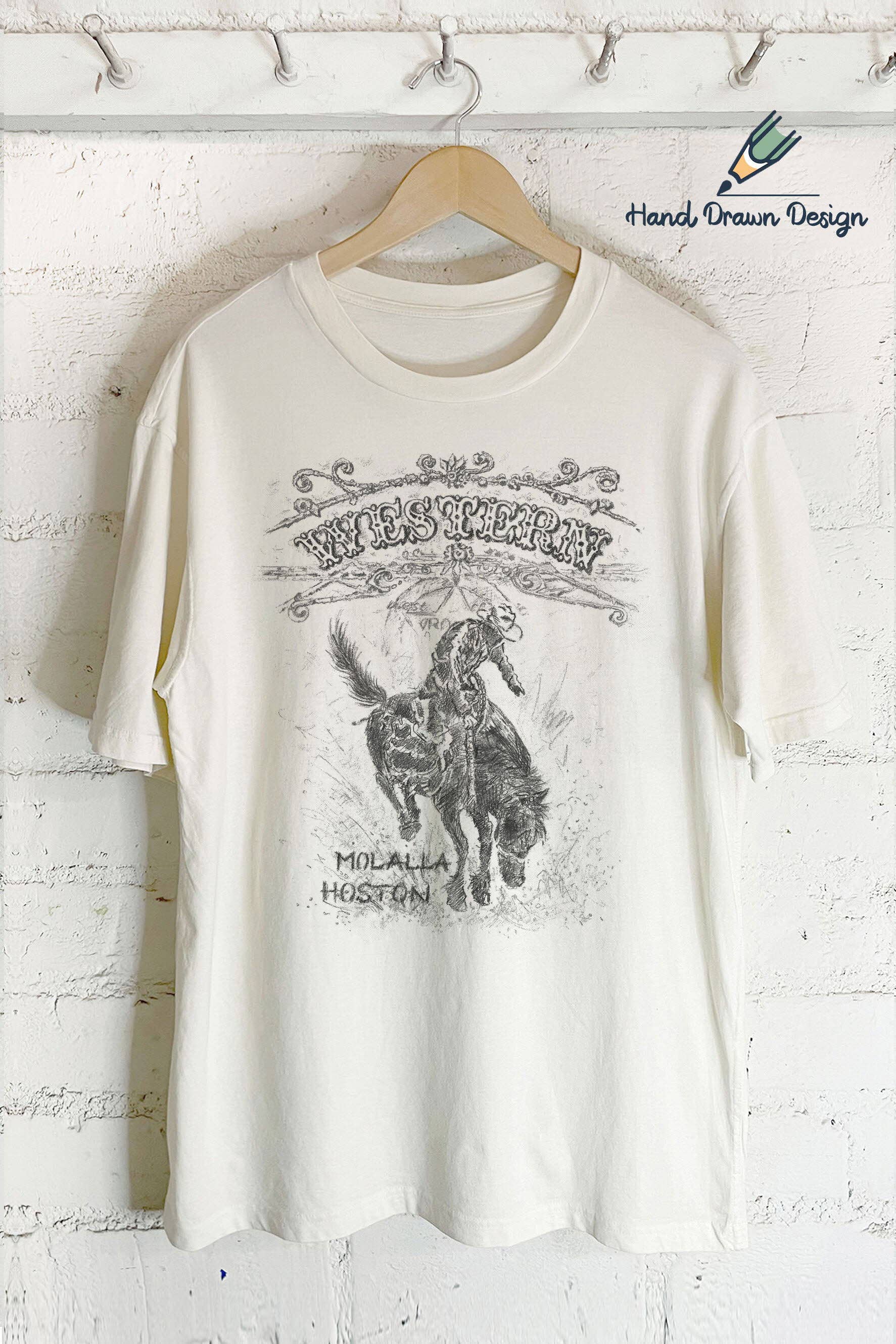 Western-Hand Drawn (Oversized Tee) Hoodie, Sweatshirt | PodTeesHub.com