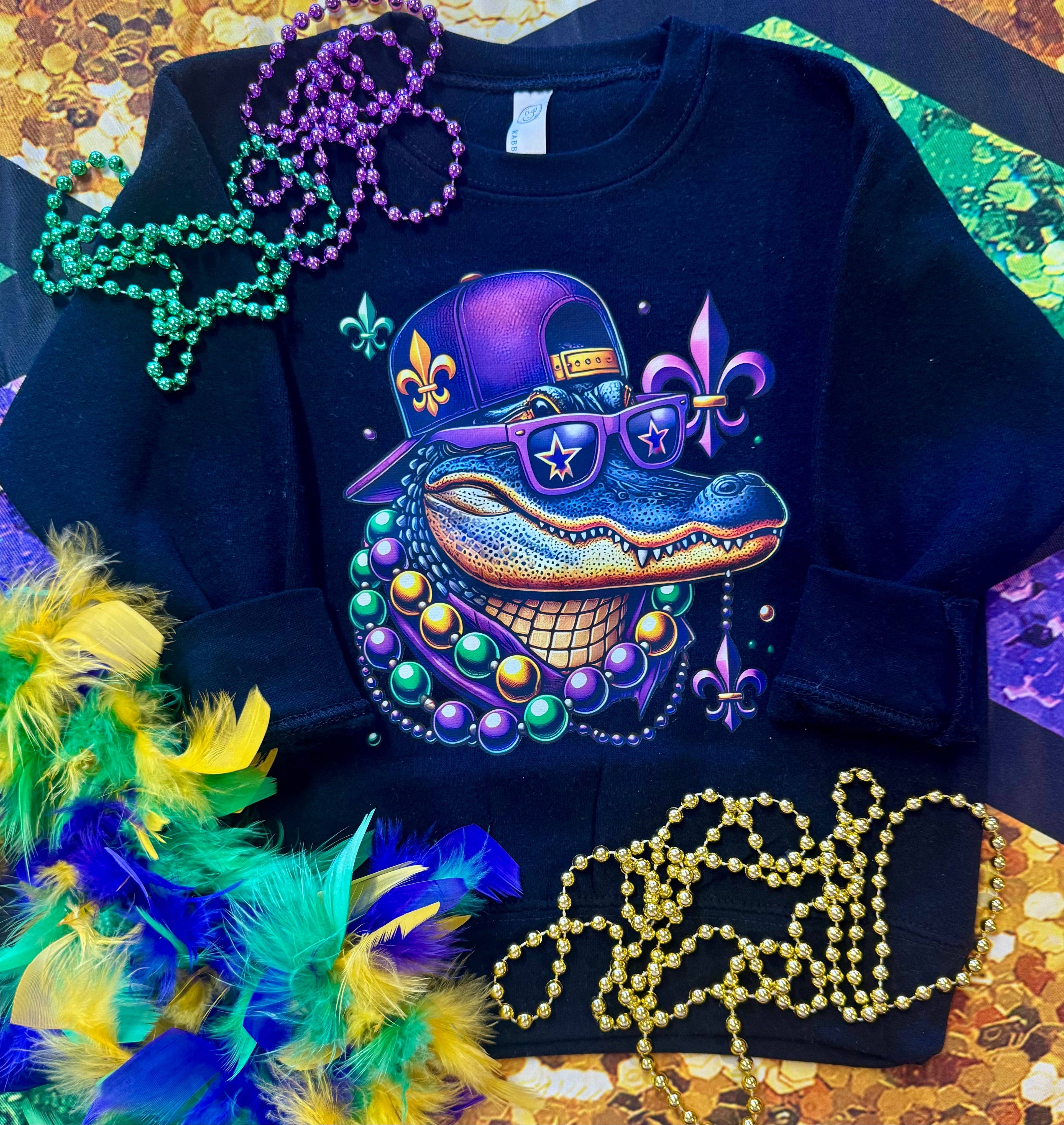 Mardi Gras Gator Sweatshirt/Tee Hoodie | PodTeesHub.com