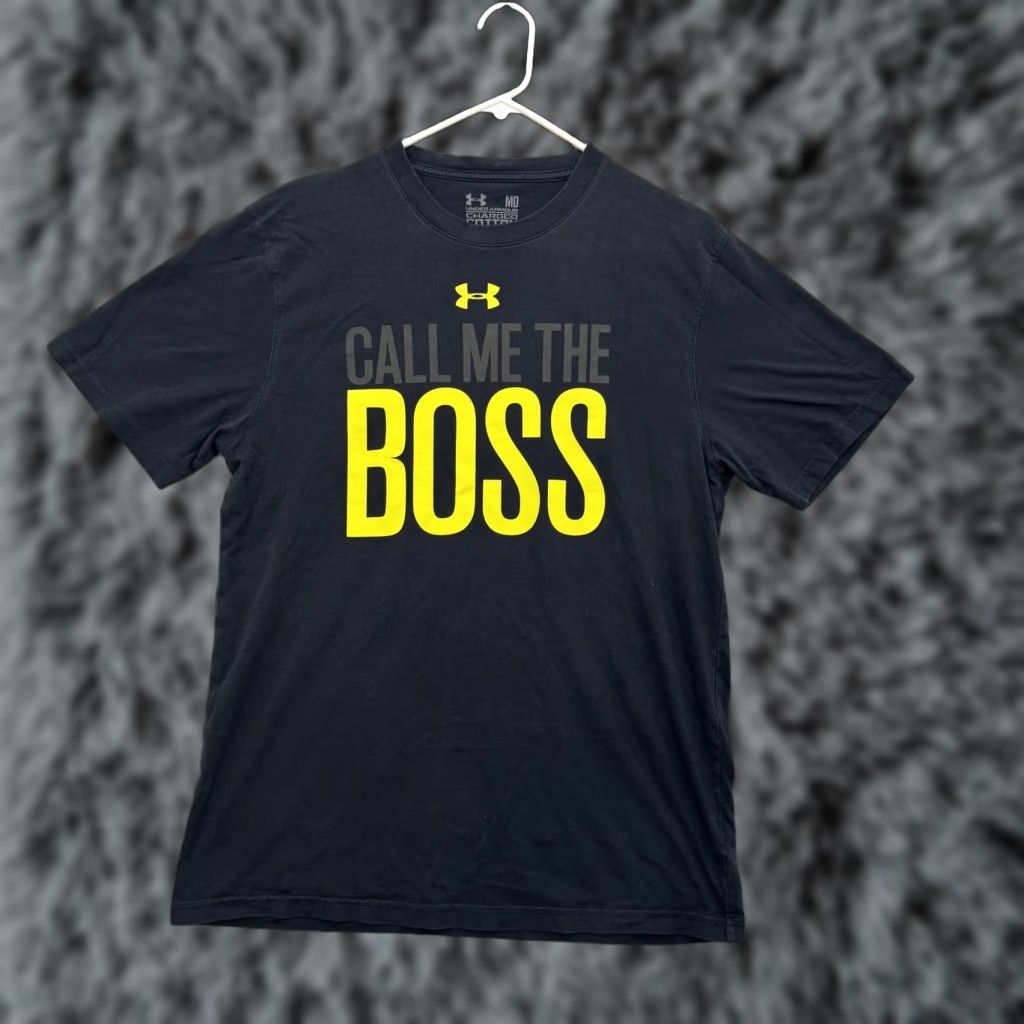 Armour Under Armour Shirt Mens Medium Black Call Me The Boss Graphic Tee T Shirt Cotton Hoodie, Sweatshirt | PodTeesHub.com