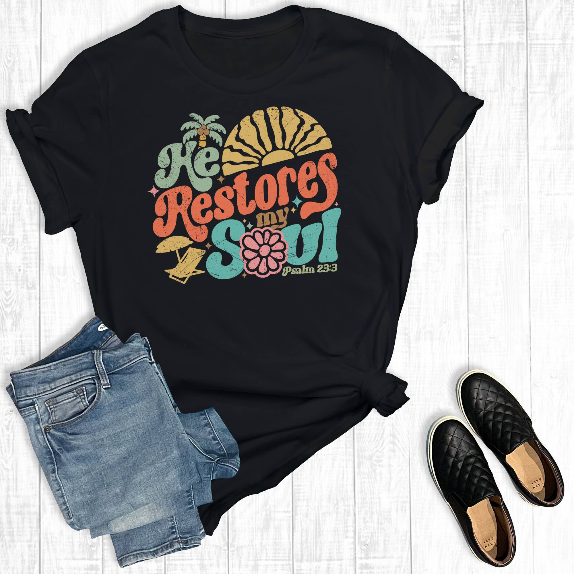 Summer Faith He Restores My Soul Graphic Tee Hoodie, Sweatshirt | PodTeesHub.com