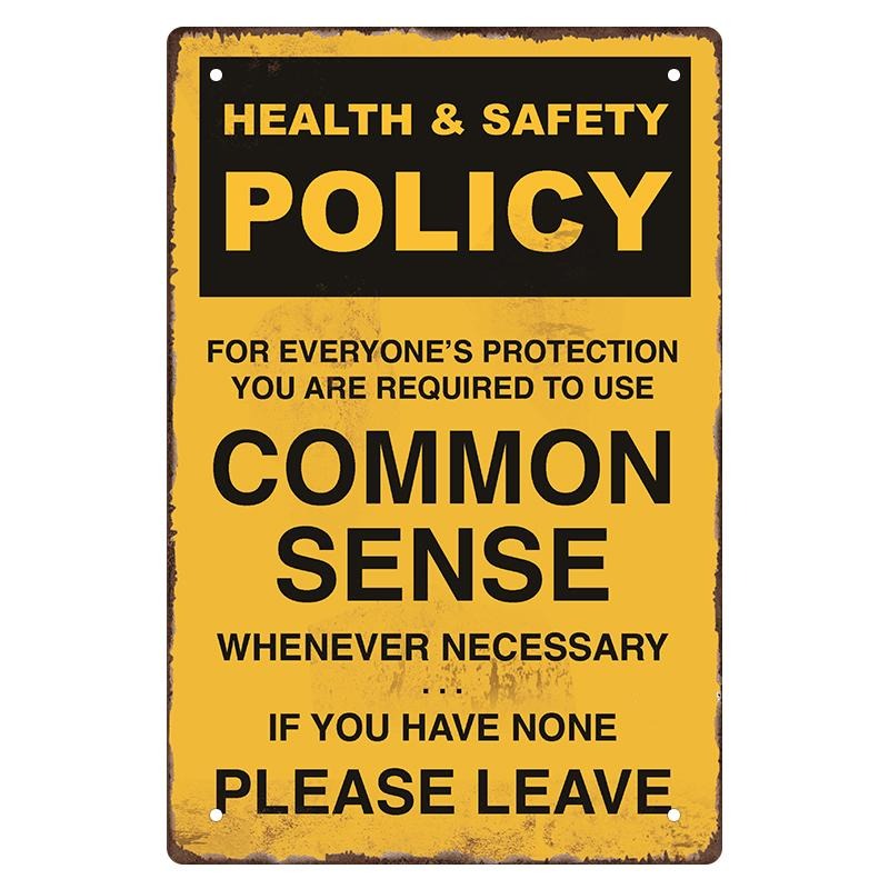 1pc Humorous 8x12" Health & Safety Policy Metal Sign - "Common Sense" Reminder, Vintage Yellow & Black, Ideal for Bar,...
