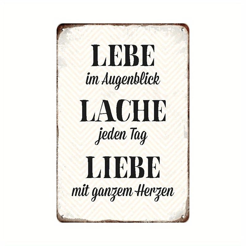 1pc Retro Metal Sign, German Text Wall Art Decor, Live Laugh Love, Iron Painting, Vintage Logo Garage Wall Decor, Cafe...