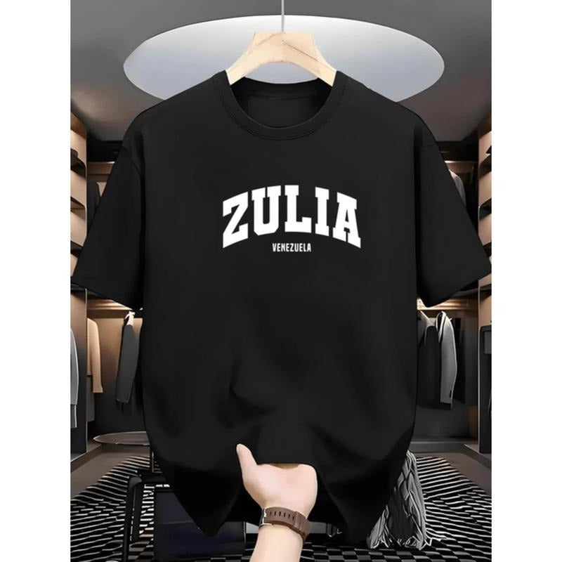1pc mens casual polyester t shirt with   venezuela lettering round neck regular   fabric summer tee for adults white -1...