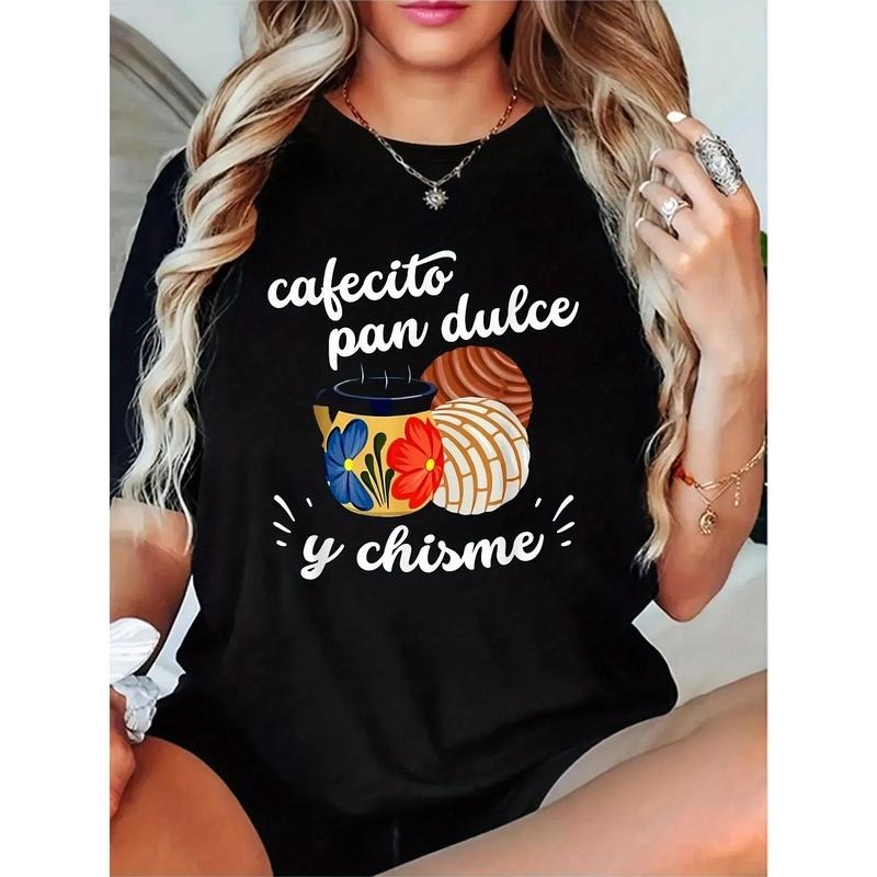 1piece T-Shirt Suitable for Men And Women Women'S Round Neck Short Sleeve T-Shirt with Coffee And Bread Pattern Suitable...