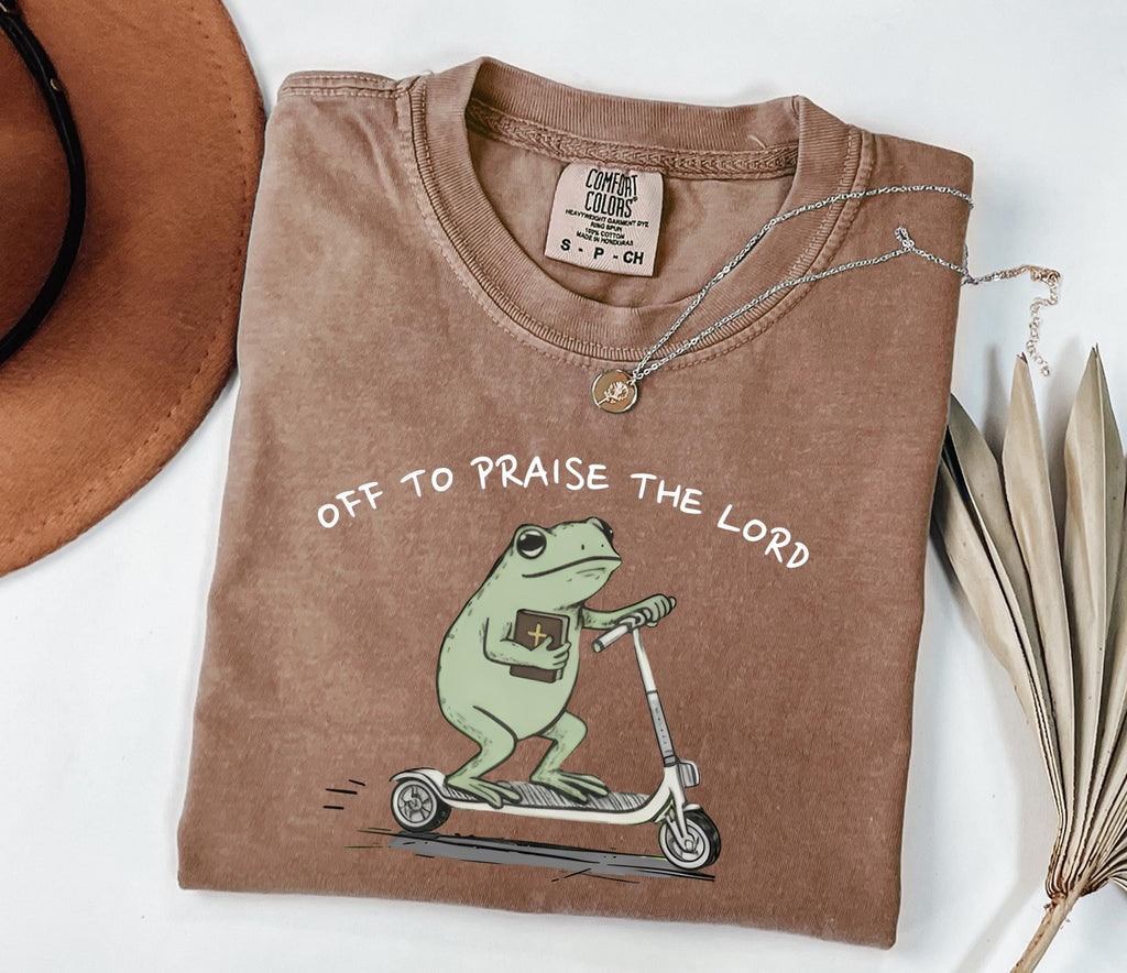 Comfort Colors Christian Dyed Tee Frog Off Praise Lord Bible Study Humor Jesus Church Faith (3)
