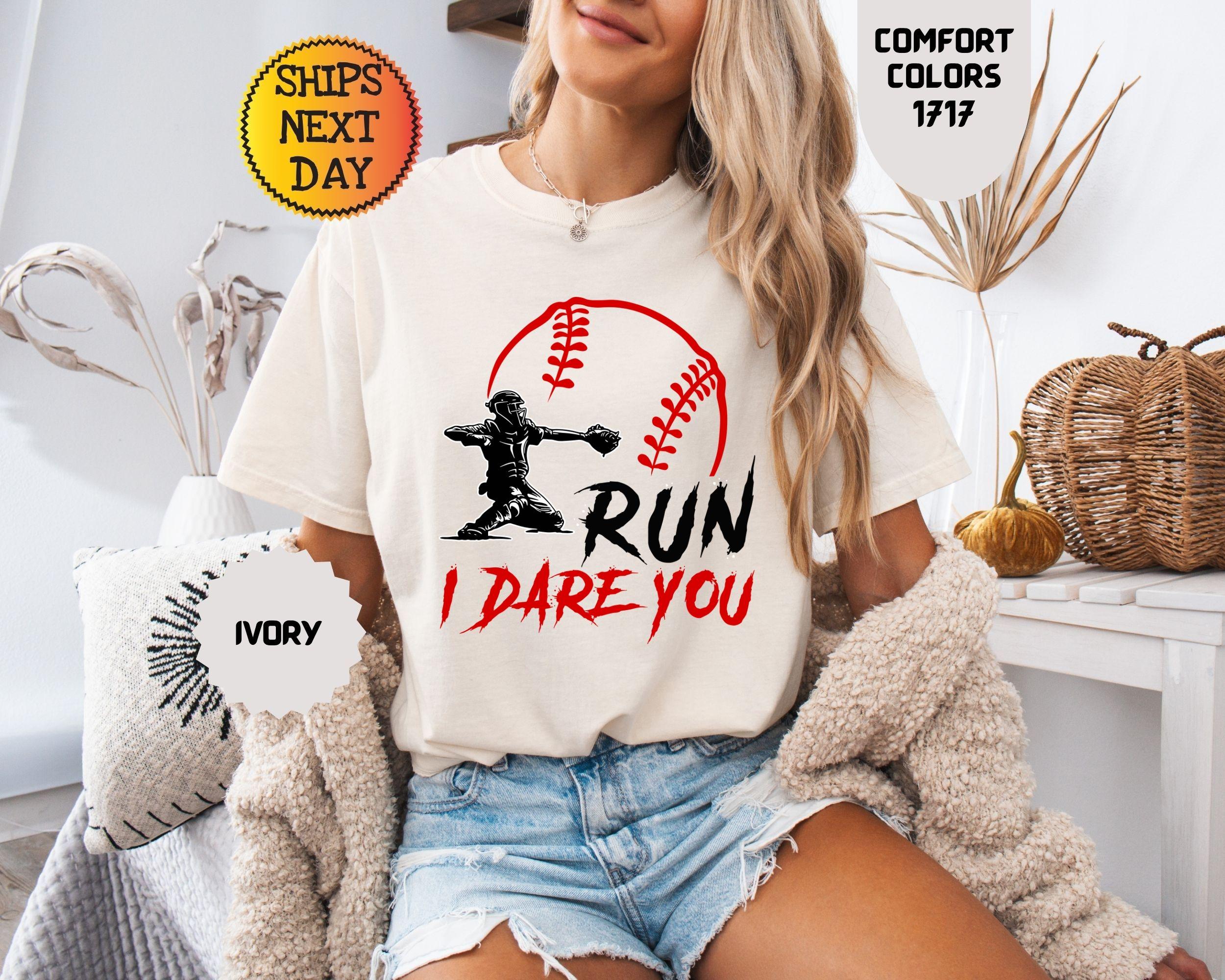 Comfort Colors Run Dare Baseball Catcher Sports Humor Tee (3)