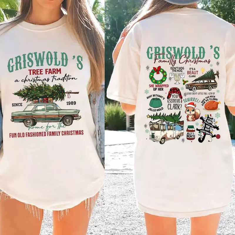 2 Sides Cartoon Christmas Movies T-Shirt, Tree Farm T-Shirt, Christmas Gift, Gift For Her, Gift For Him Hoodie, Sweatshirt