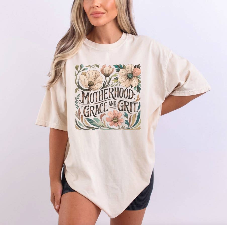 Motherhood: Grace and Grit Tee Hoodie, Sweatshirt | PodTeesHub.com