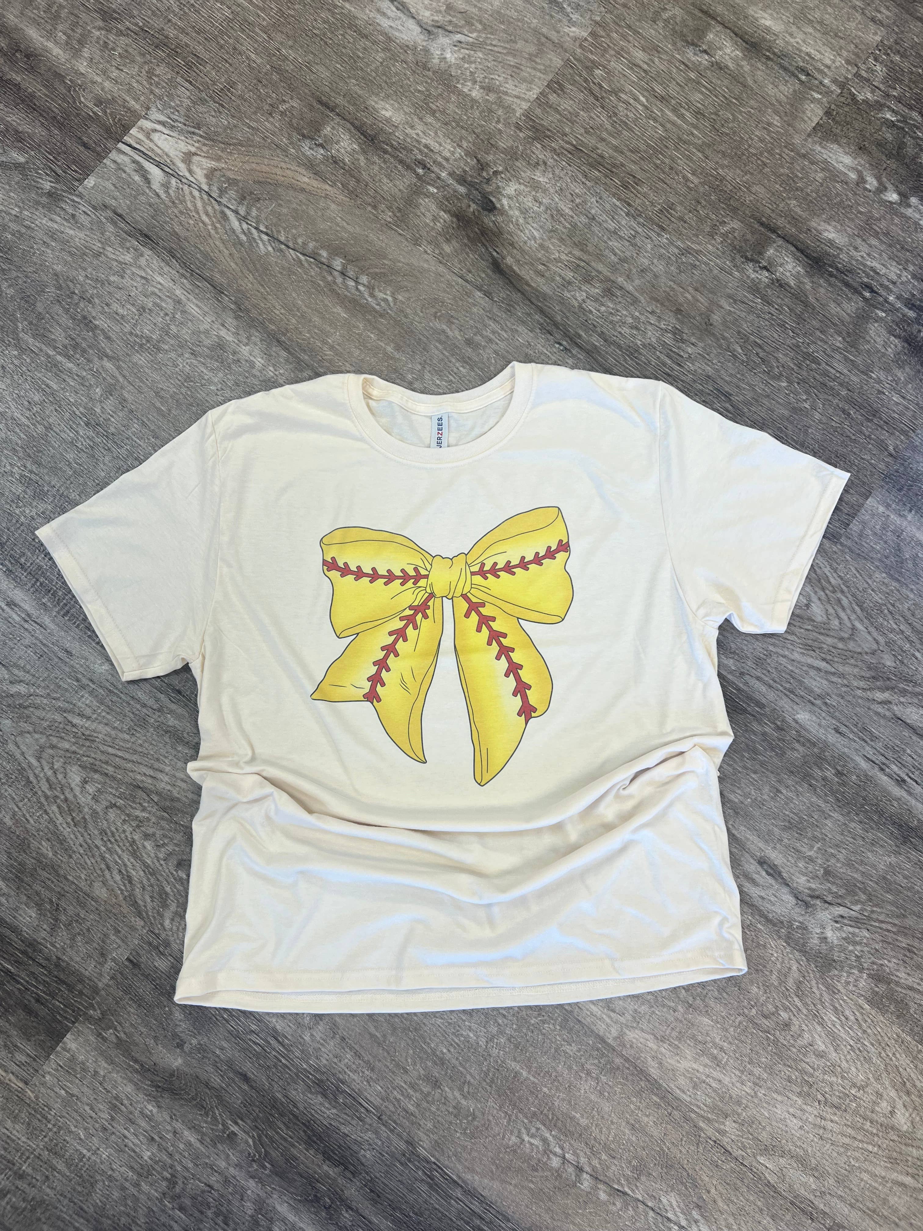 Softball Large Bow On Cream Tee Hoodie, Sweatshirt | PodTeesHub.com