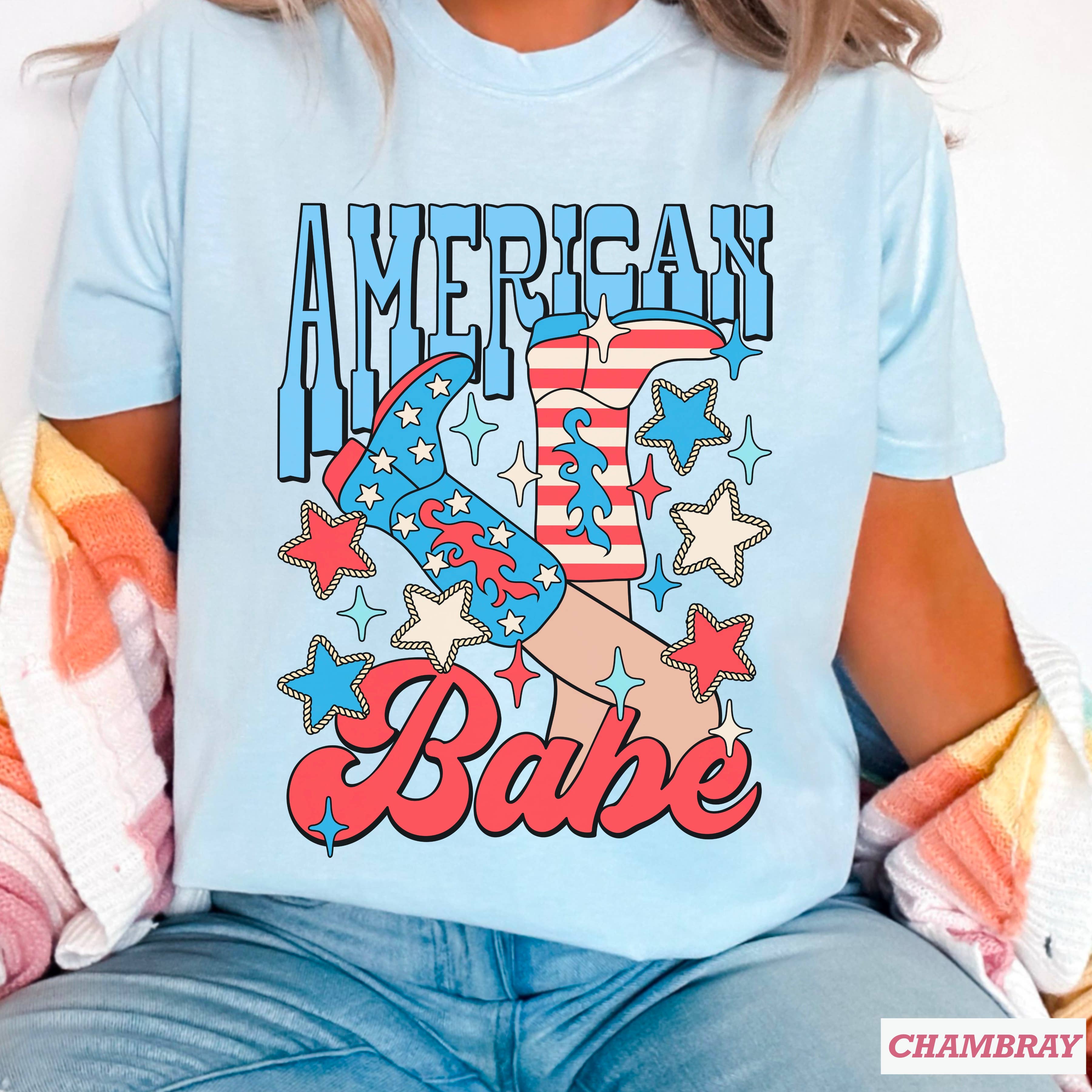 American Babe July 4th Graphic Shirt | Comfort Color Hoodie, Sweatshirt | PodTeesHub.com