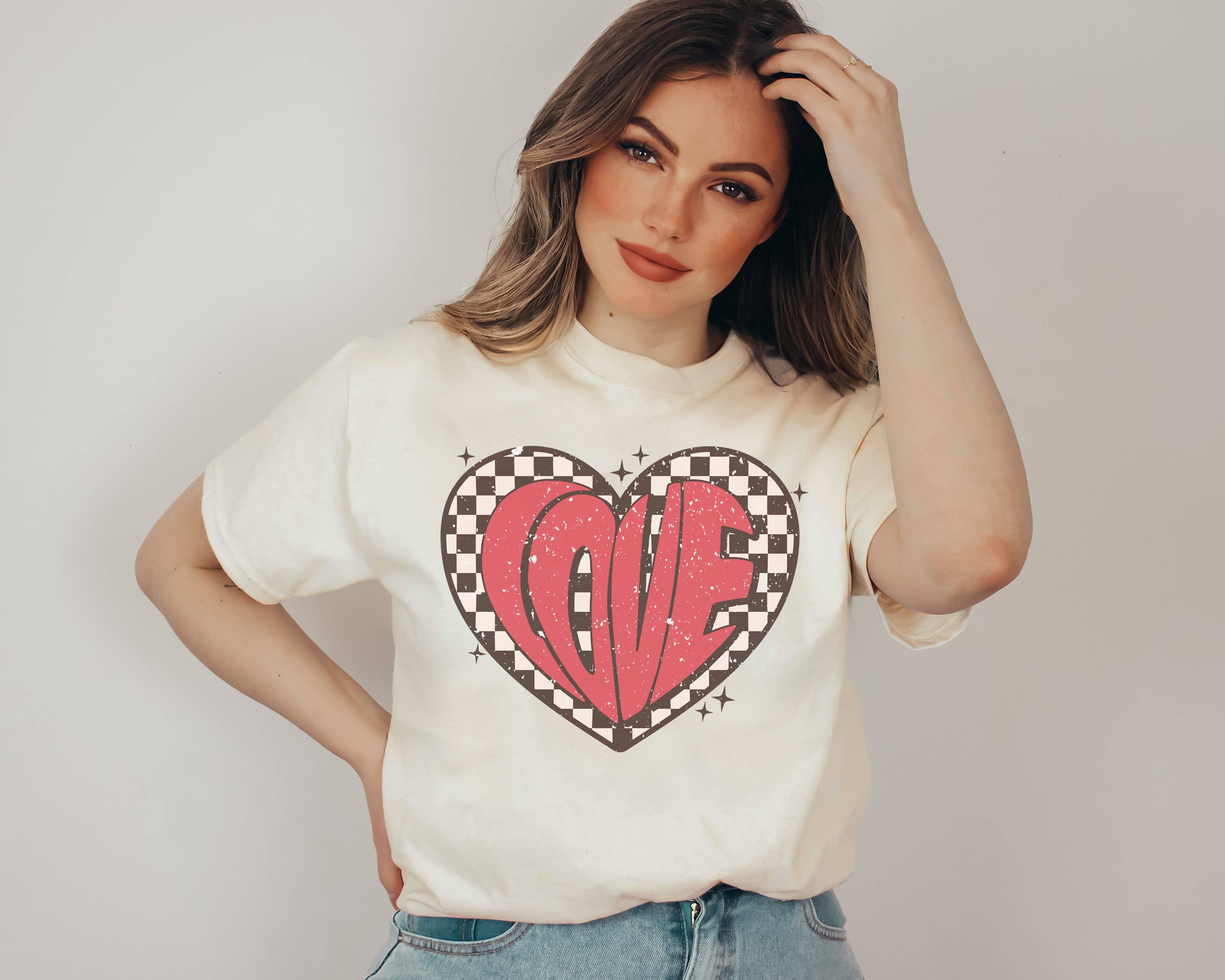 Checkered Love Heart Valentine Tee Hoodie, Sweatshirt | PodTeesHub.com