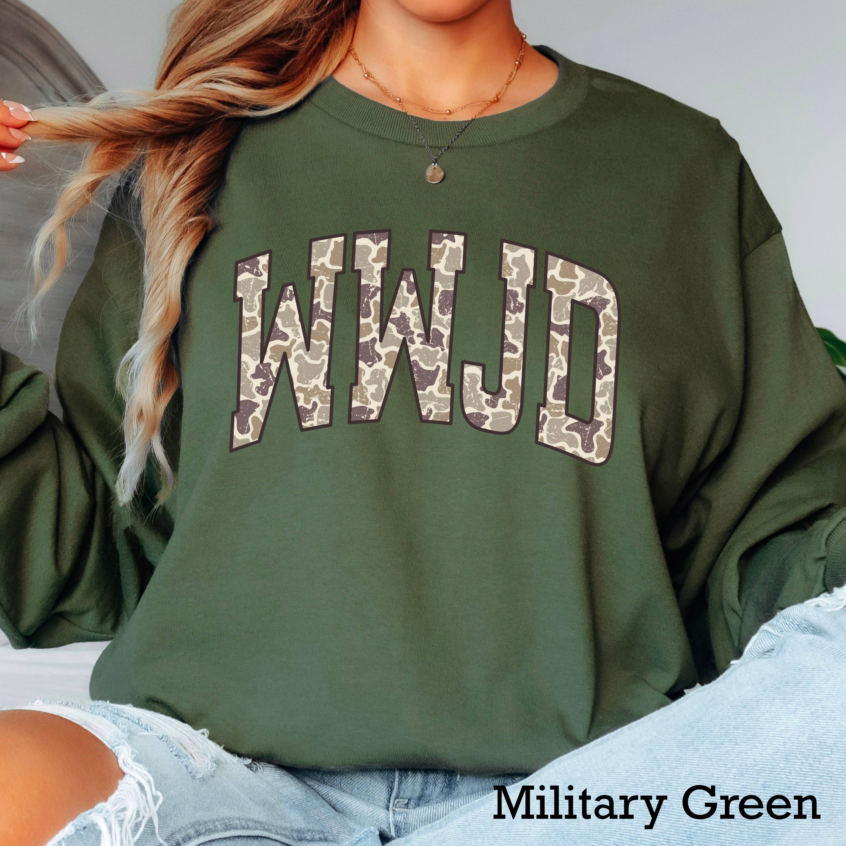 Wwjd Camo Christian Long Sleeve Shirt | Gildan Hoodie, Sweatshirt | PodTeesHub.com