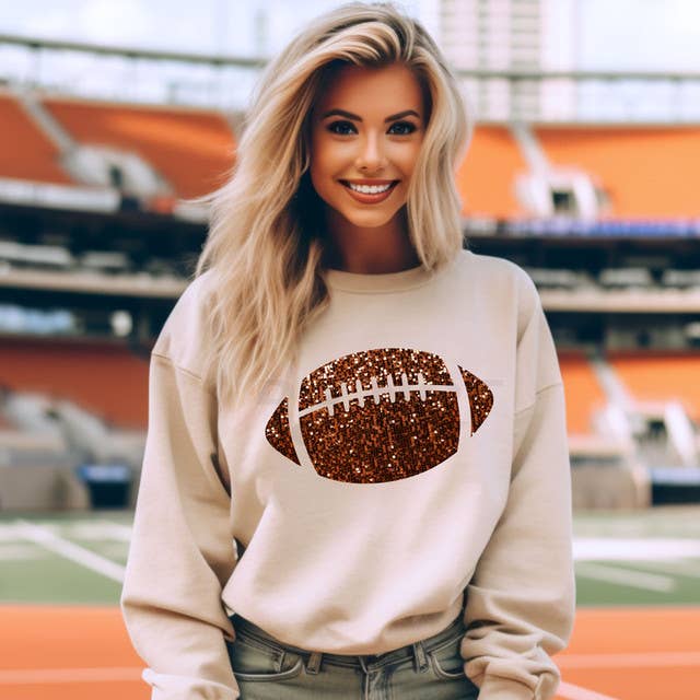 Faux Sequin Football Crewneck Sweatshirt T-Shirts, Hoodie | PodTeesHub.com