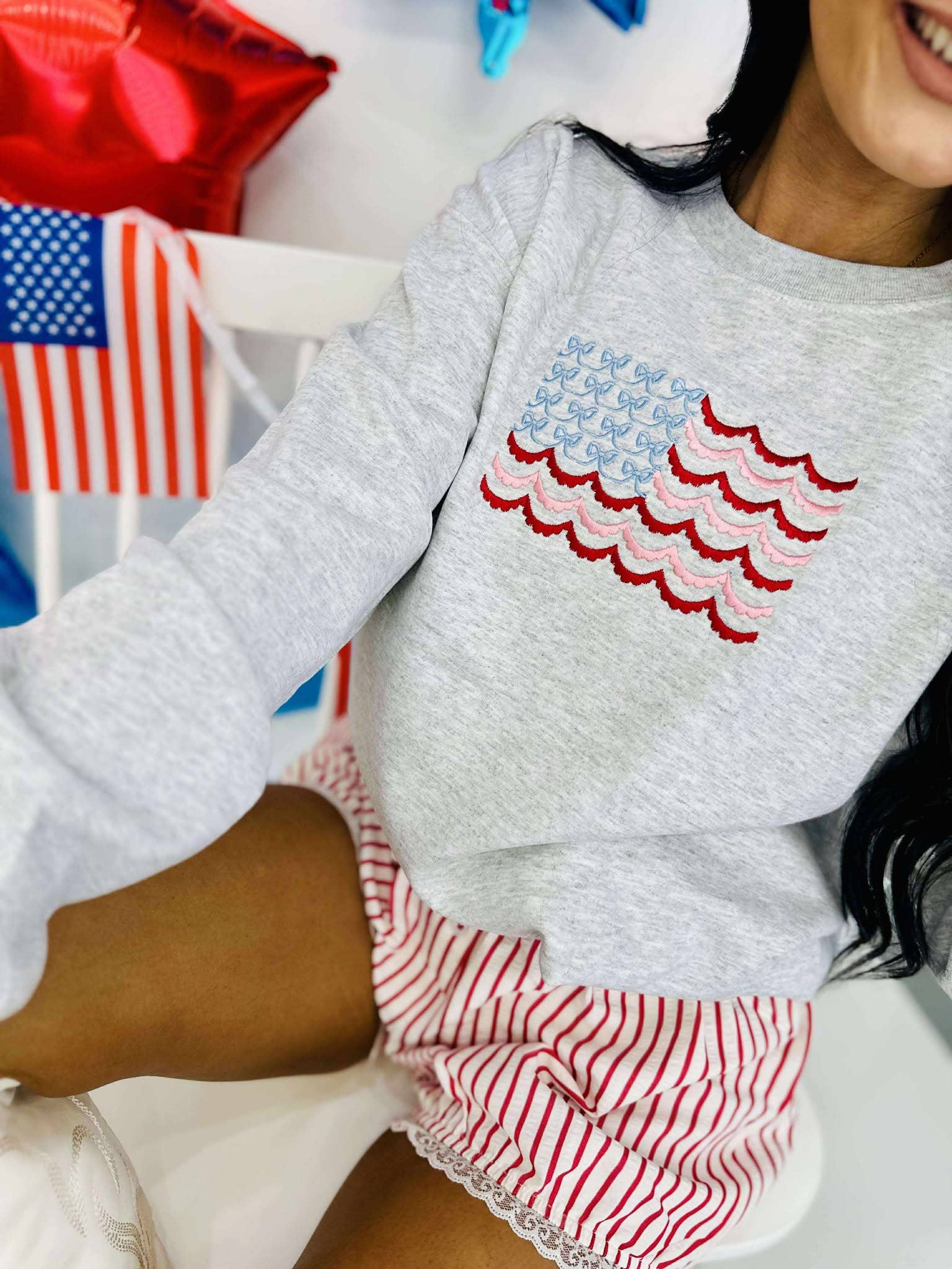 Embroidered American Flag Bow Sweatshirt T-Shirts, Hoodie | PodTeesHub.com