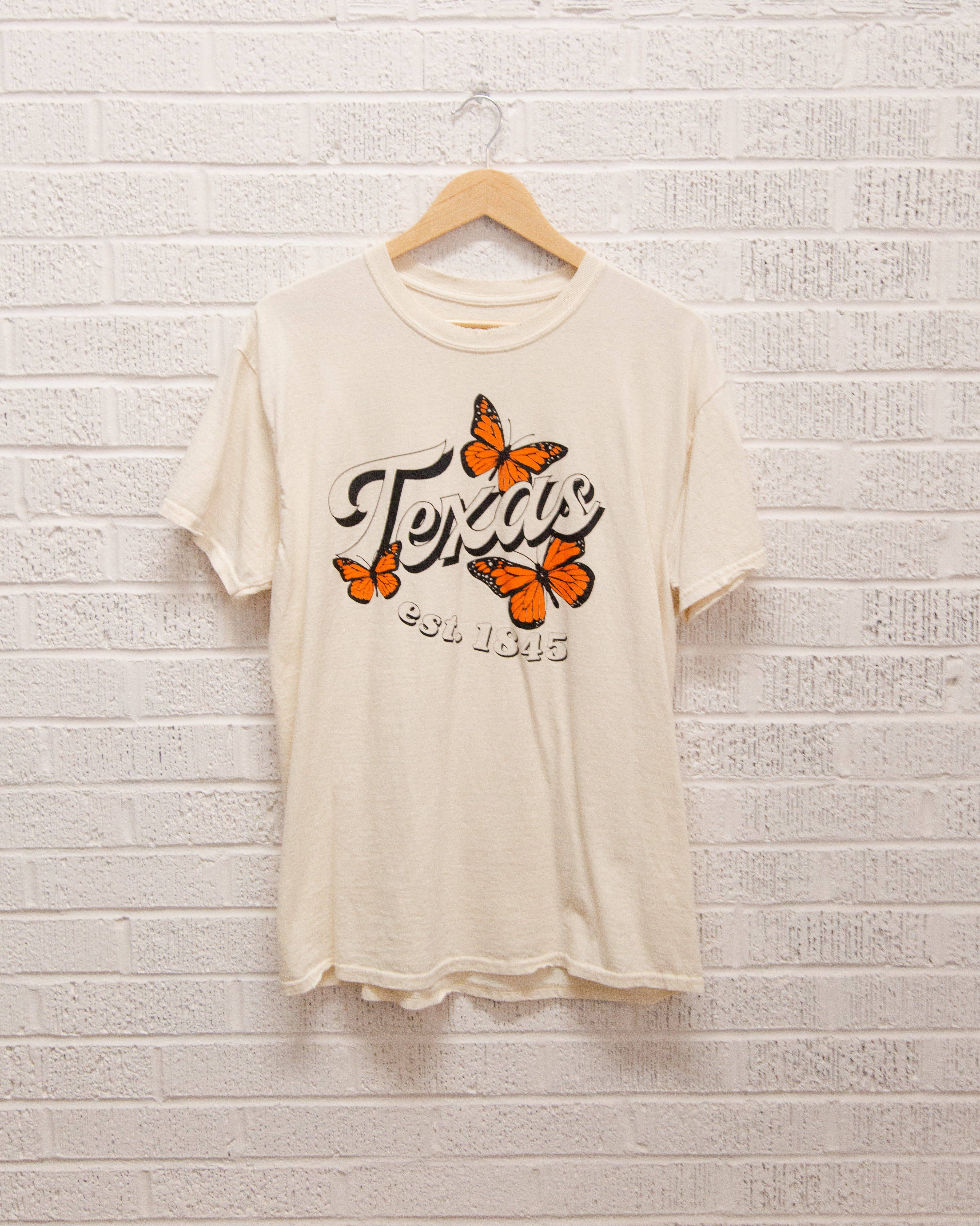 Texas Butterfly Off White Thrifted Graphic Tee Hoodie, Sweatshirt | PodTeesHub.com