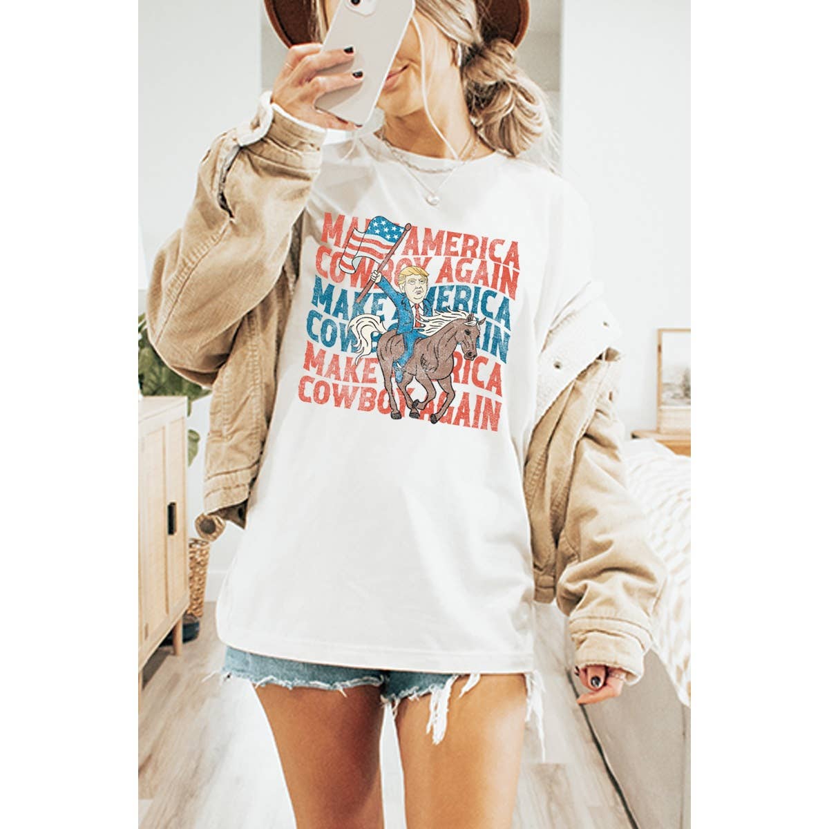 Make America Cowboy Again Trump Vintage Graphic Tee Hoodie, Sweatshirt | PodTeesHub.com
