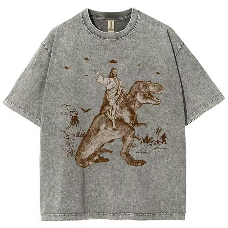 Kyono Jesus On Dino Printed Short Sleeve T Shirt Hoodie, Sweatshirt | PodTeesHub.com