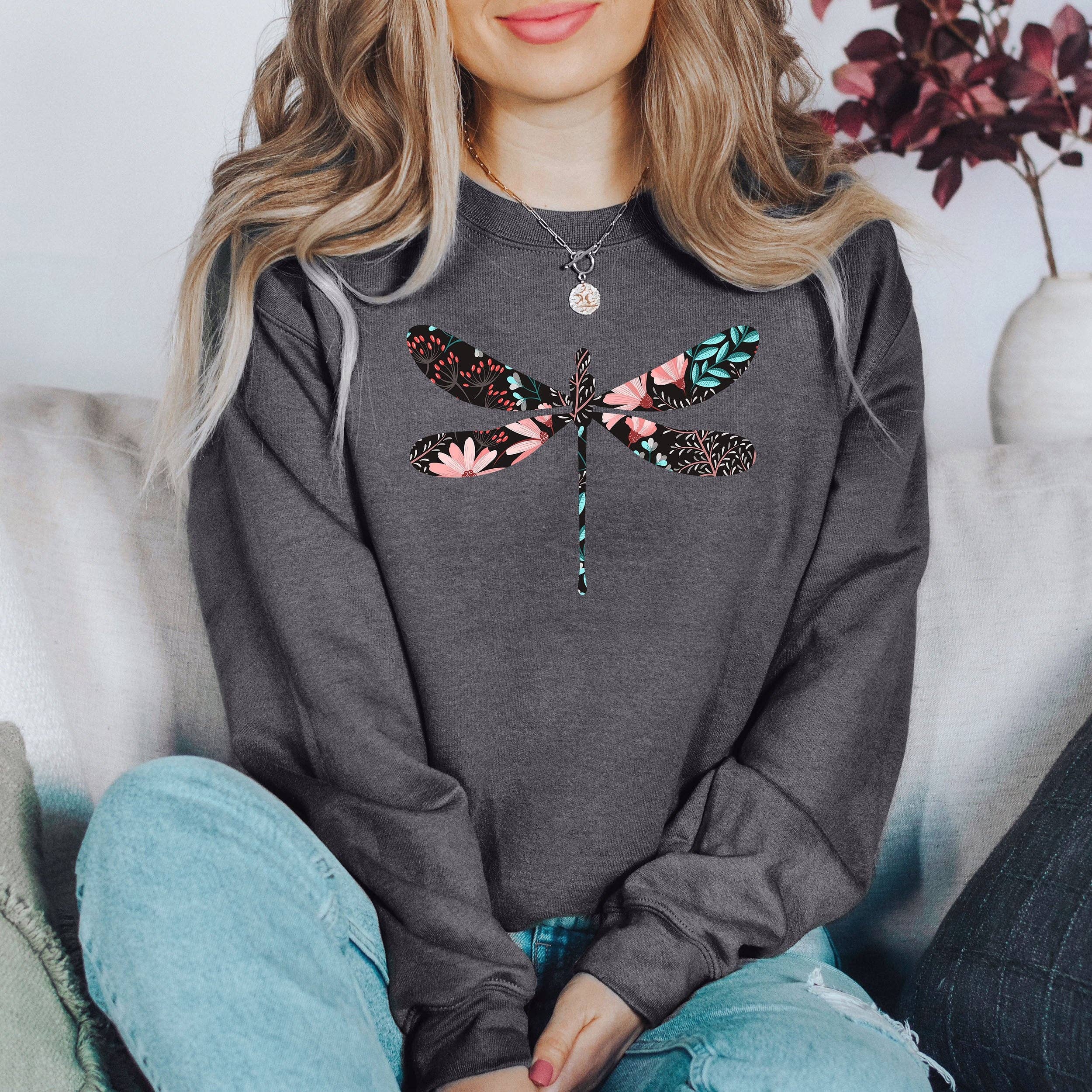 Floral Print Dragonfly Bk Sweatshirt T-Shirts, Hoodie | PodTeesHub.com