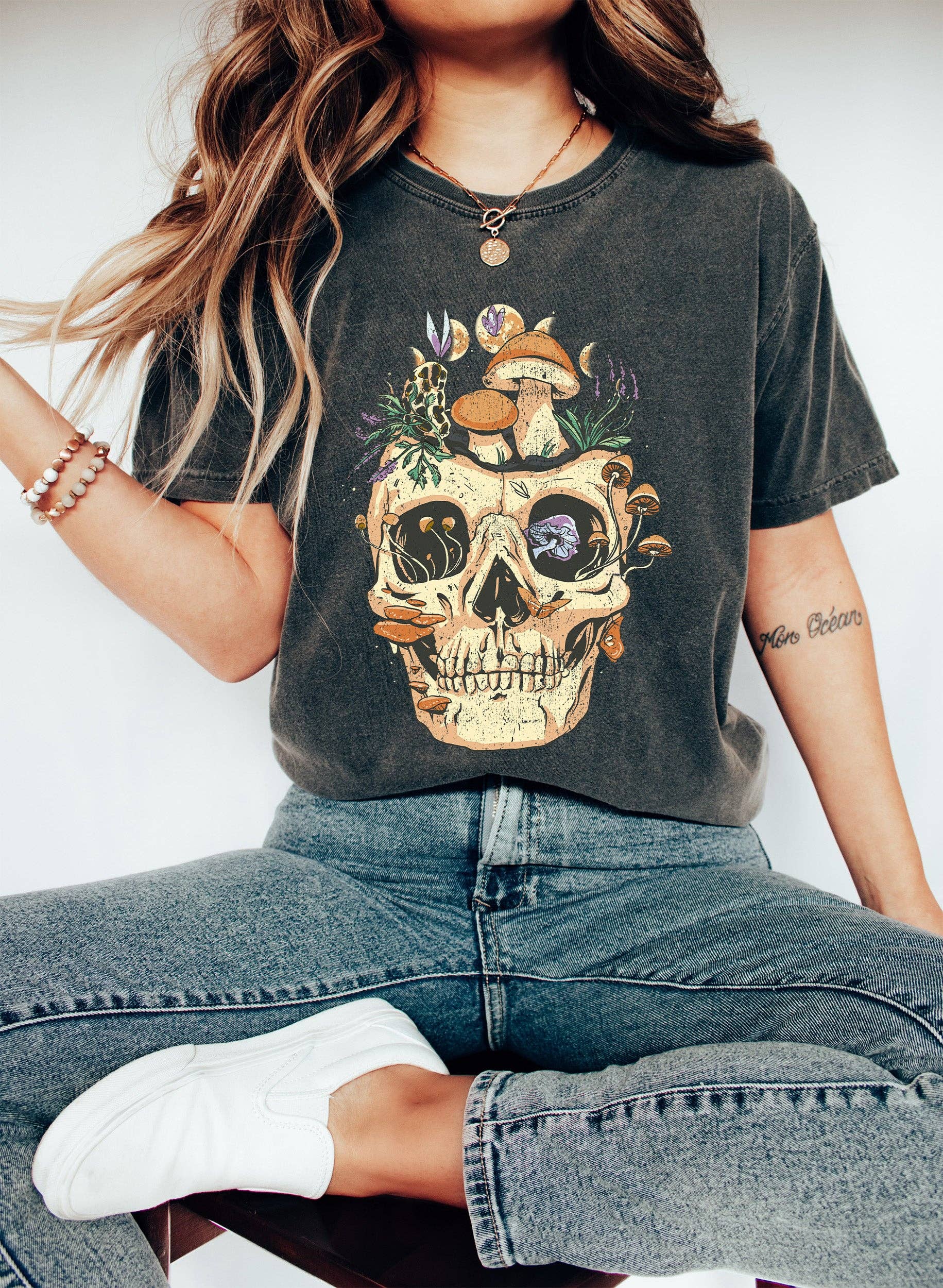 Skull Mushrooms Moon Phases T-Shirt Hoodie, Sweatshirt | PodTeesHub.com