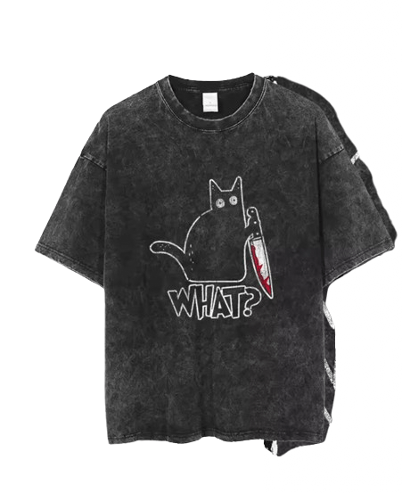 Japanese Brand Y2k Vintage Gothic Cat Killer Print Washed T Shirt Hoodie, Sweatshirt | PodTeesHub.com