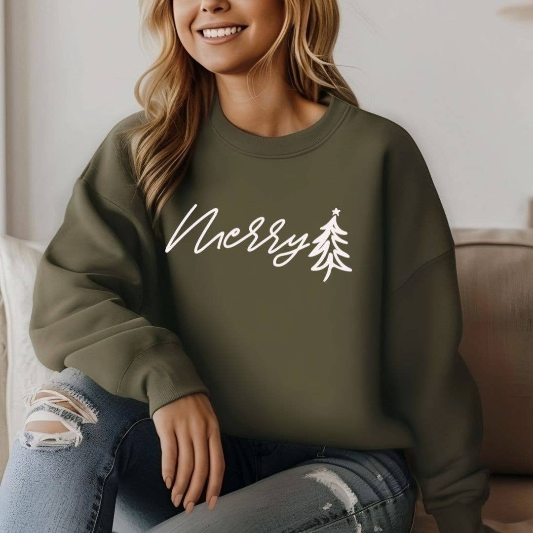 Merry Christmas Tree Sweatshirt - Christmas Tee - Graphic Hoodie | PodTeesHub.com