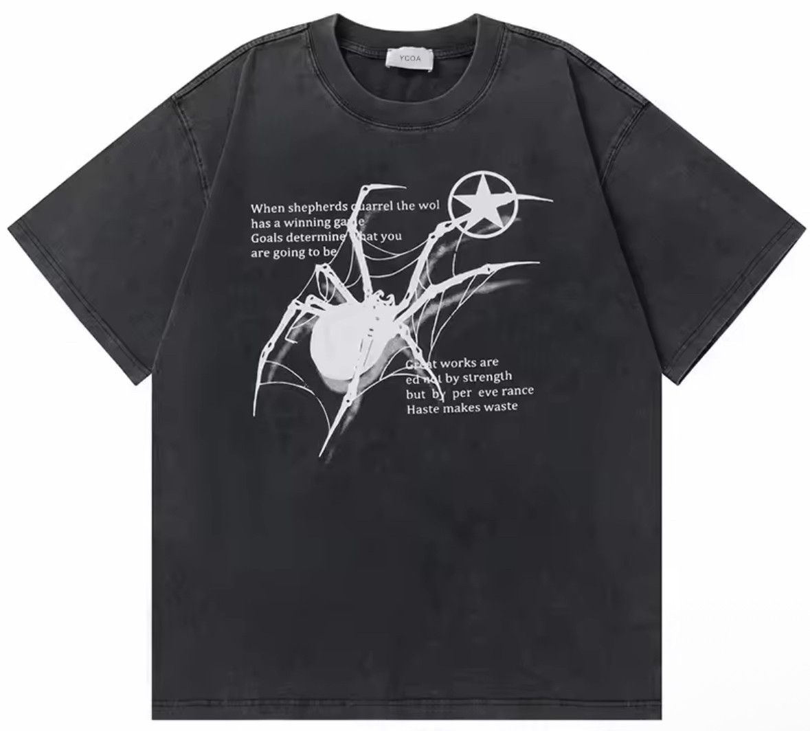 Japanese Brand Streetwear Y2k Vintage Spider Star Print Washed T Shirt Punk Hoodie, Sweatshirt | PodTeesHub.com