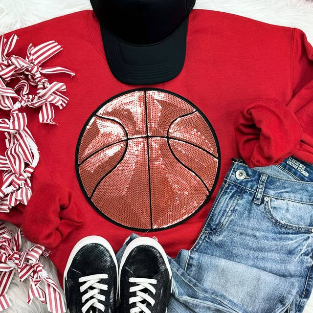 Sequin Basketball Chenille Patch Crewneck Sweatshirt T-Shirts, Hoodie | PodTeesHub.com