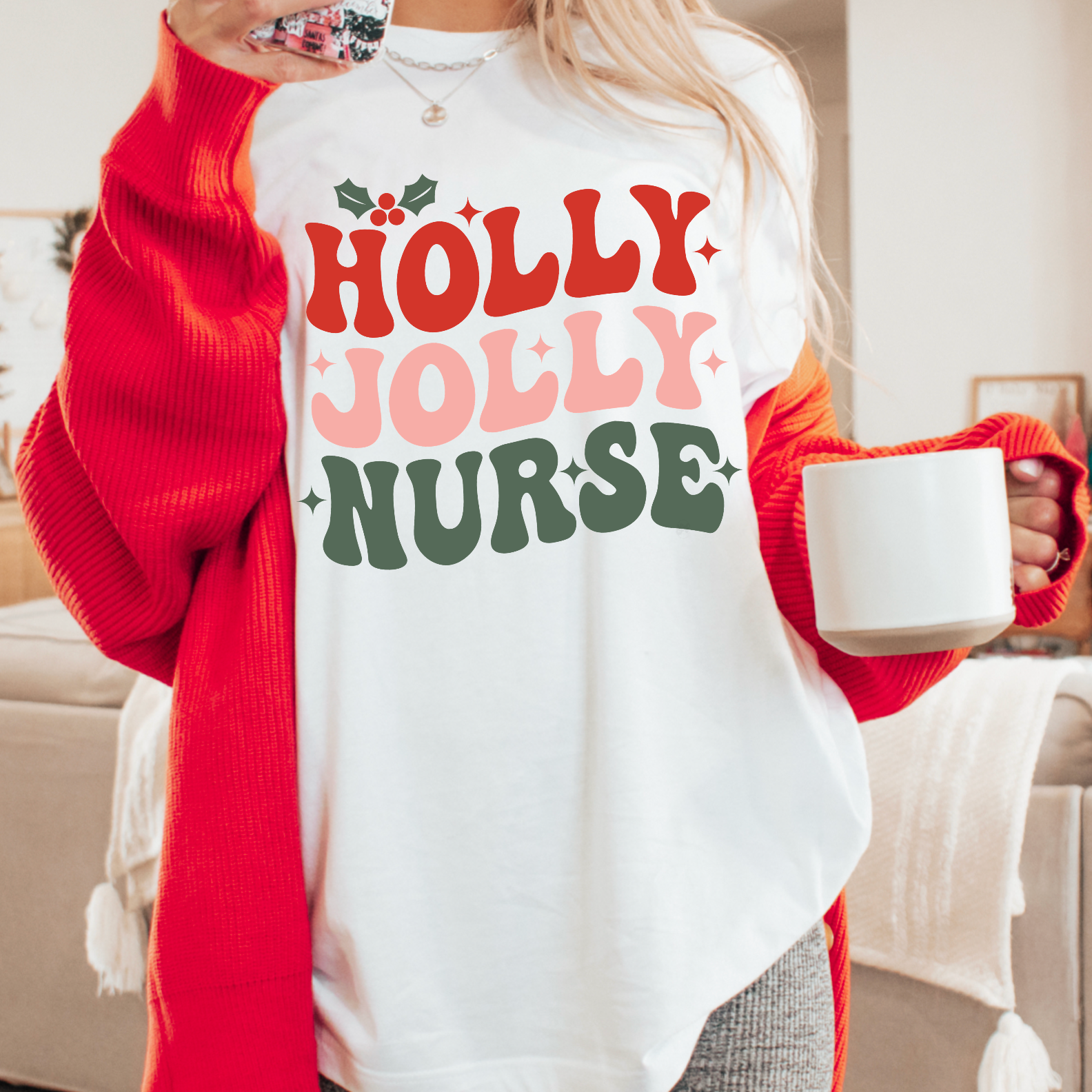 Holly Jolly Nurse Christmas Gildan Graphic Tee Hoodie, Sweatshirt | PodTeesHub.com