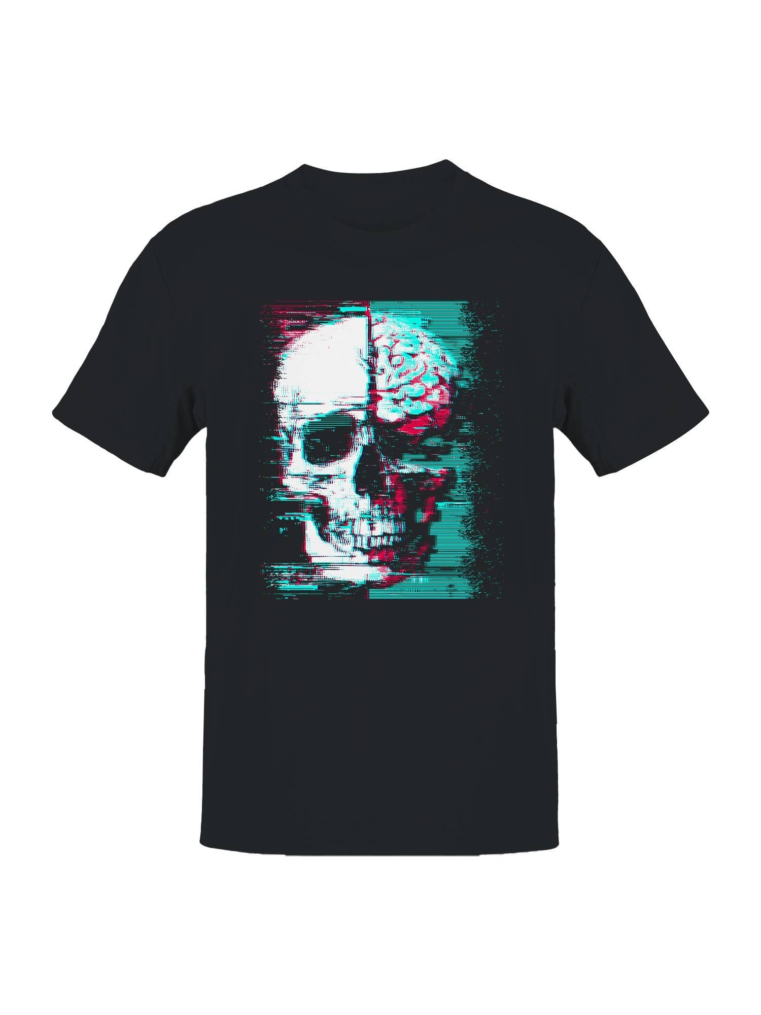 Digital Glitch Skull and Brain Art Men's T-Shirt Hoodie, Sweatshirt | PodTeesHub.com