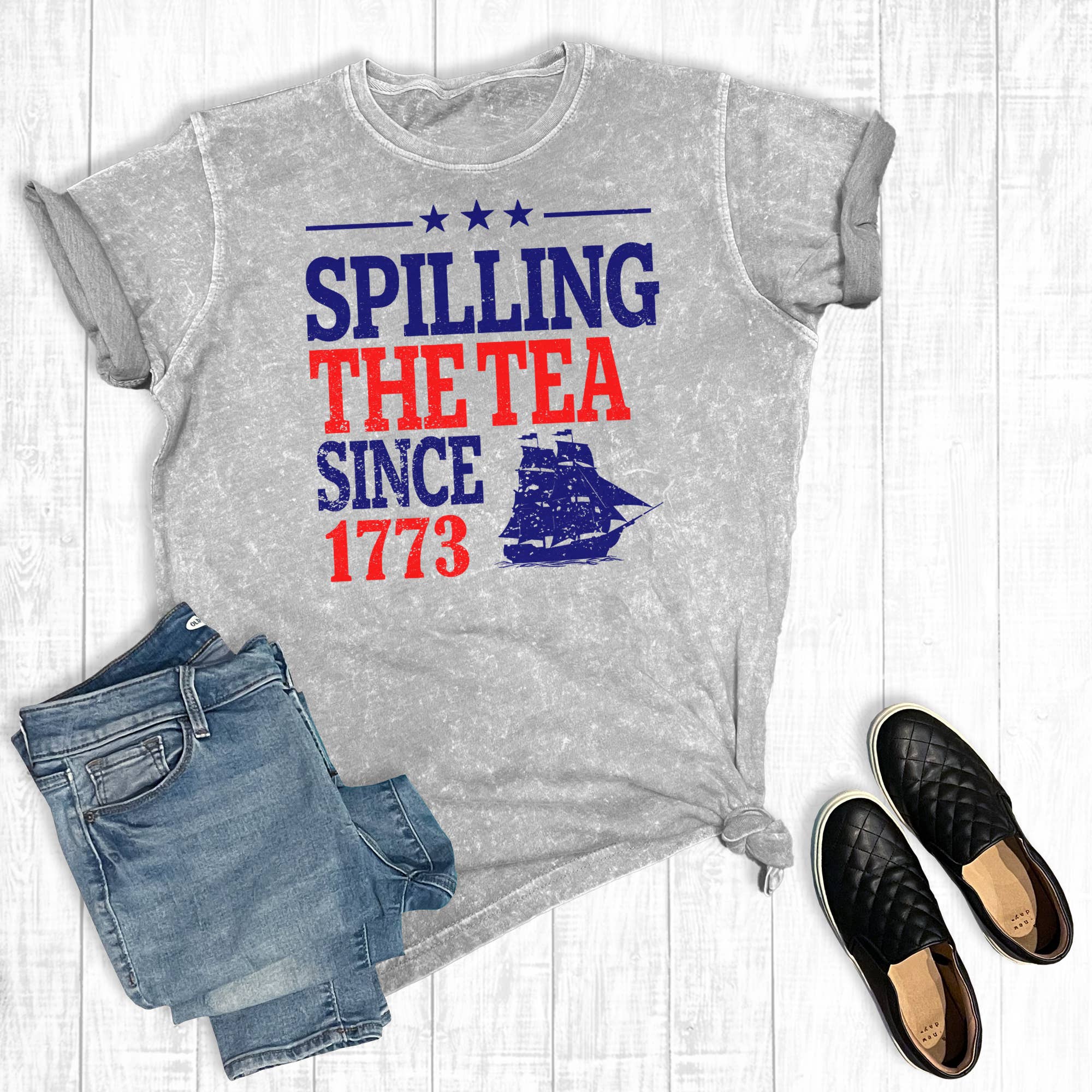 Spilling the Tea Since 1773 Mineral Wash Graphic Tee Hoodie, Sweatshirt | PodTeesHub.com